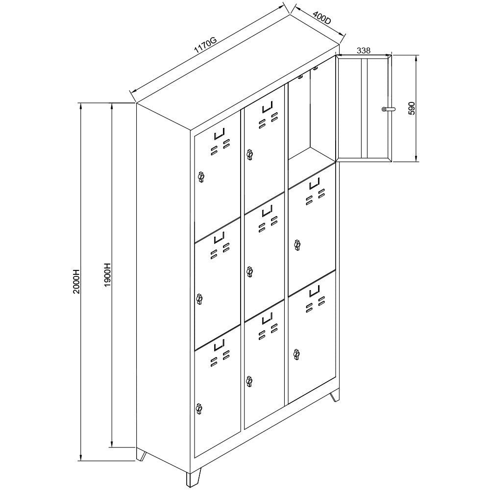 Armário de armazenamento com locker – 117 cm x 200 cm x 40 cm – Cinza e Laranja – Aço