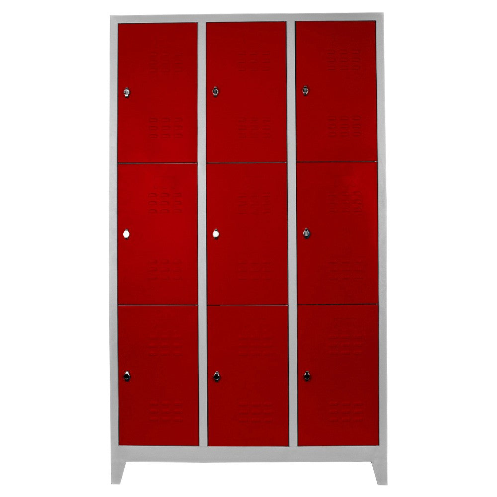 Armário de Armazenamento com Locker – 117cm x 200cm x 40cm – Cinza e Vermelho – Aço