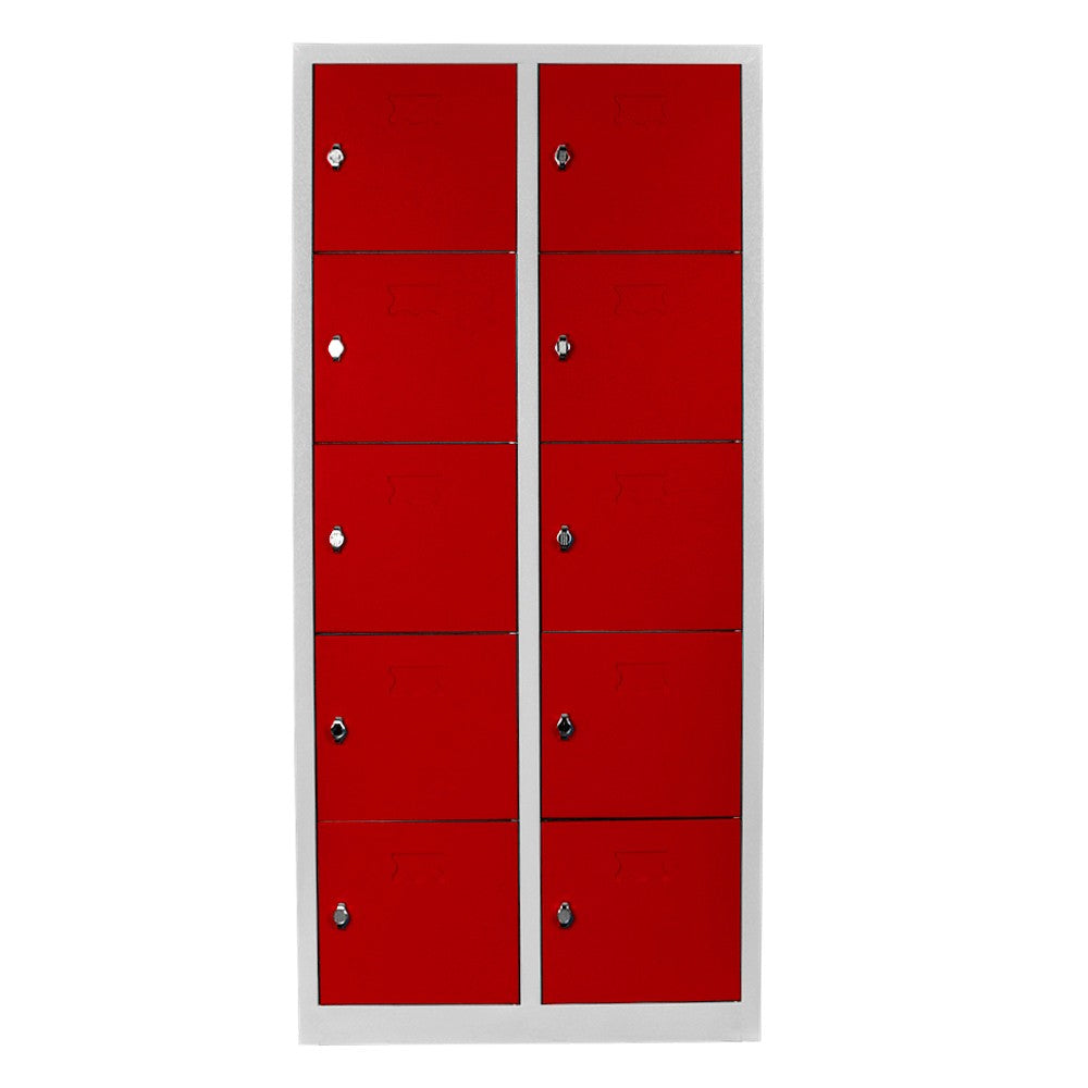 Armário de Armazenamento com Gavetas – 79cm x 170cm x 40cm – Cinza e Vermelho – Aço