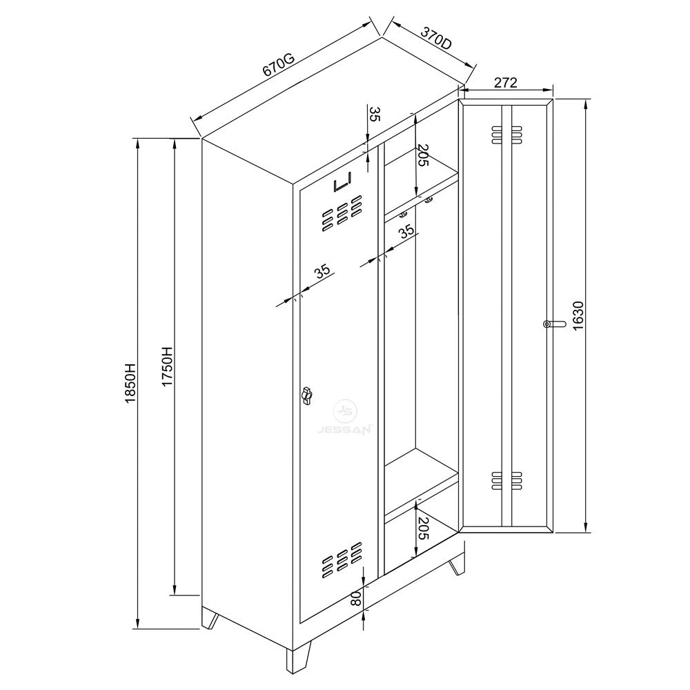 Armário de Armazenamento – 67 cm x 185 cm x 37 cm – Cinza e Preto – Aço