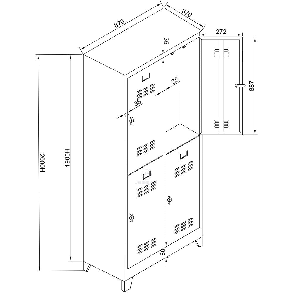 Armário de Armazenamento com Locker – 67 cm x 200 cm x 37 cm – Cinza e Azul – Aço