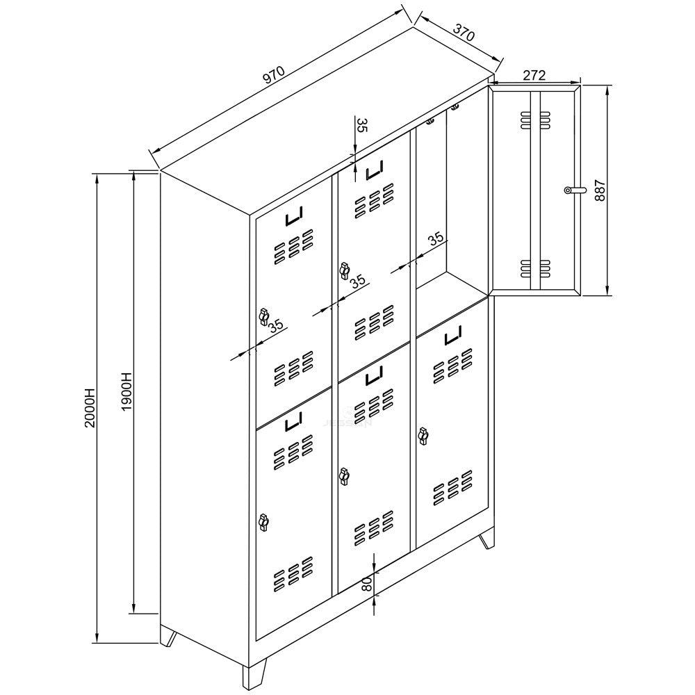 Armário de Armazenamento com Locker – 97 cm x 200 cm x 37 cm – Cinza e Laranja – Aço