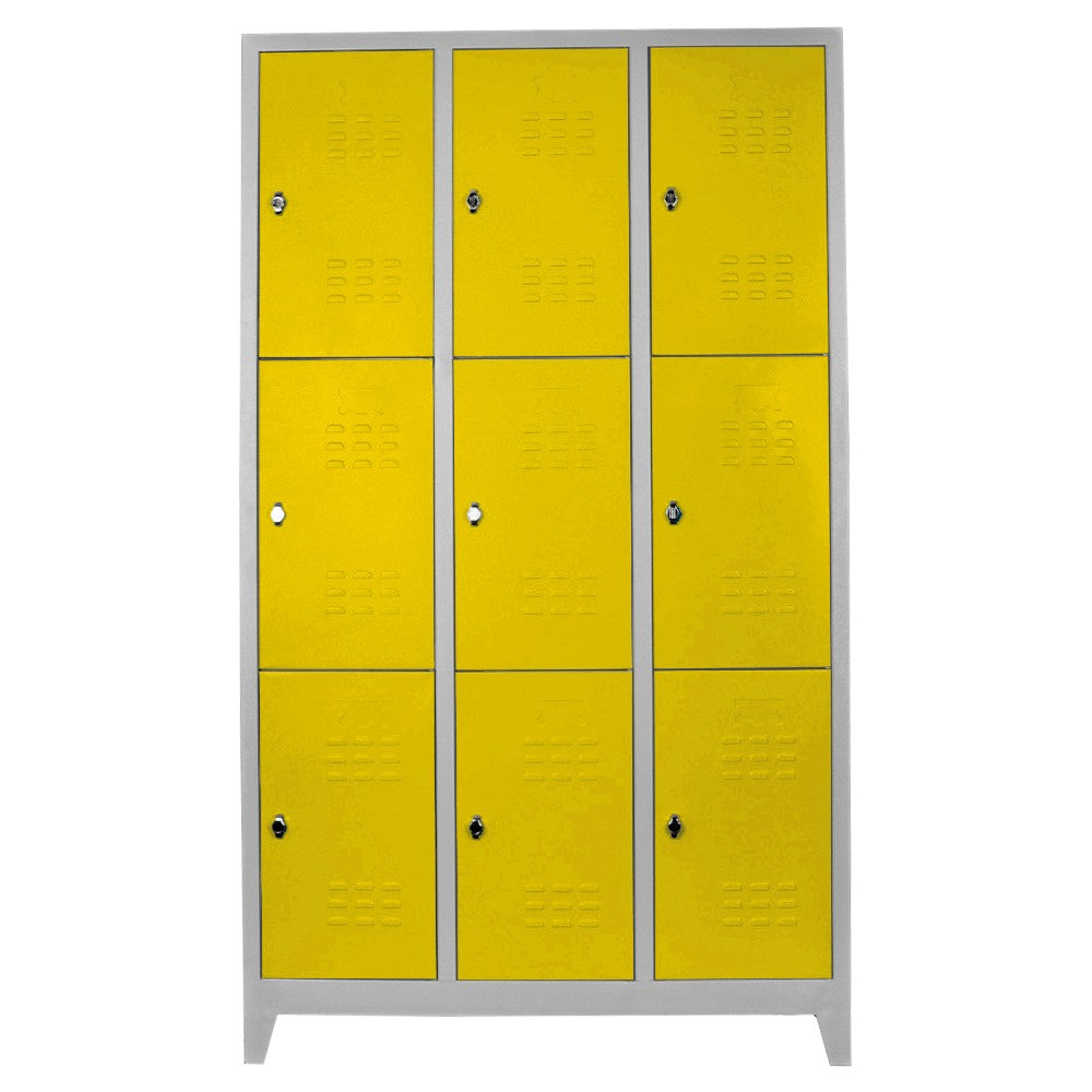 Armário de Armazenamento com Locker – 97 cm x 200 cm x 37 cm – Cinza e Amarelo – Aço