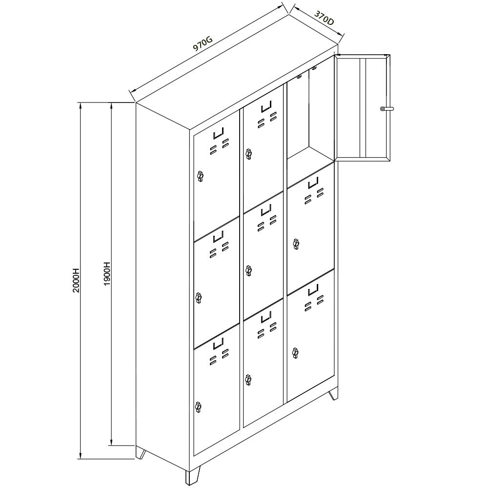 Armário de Armazenamento – 97 cm x 200 cm x 37 cm – Cinza e Preto – Aço