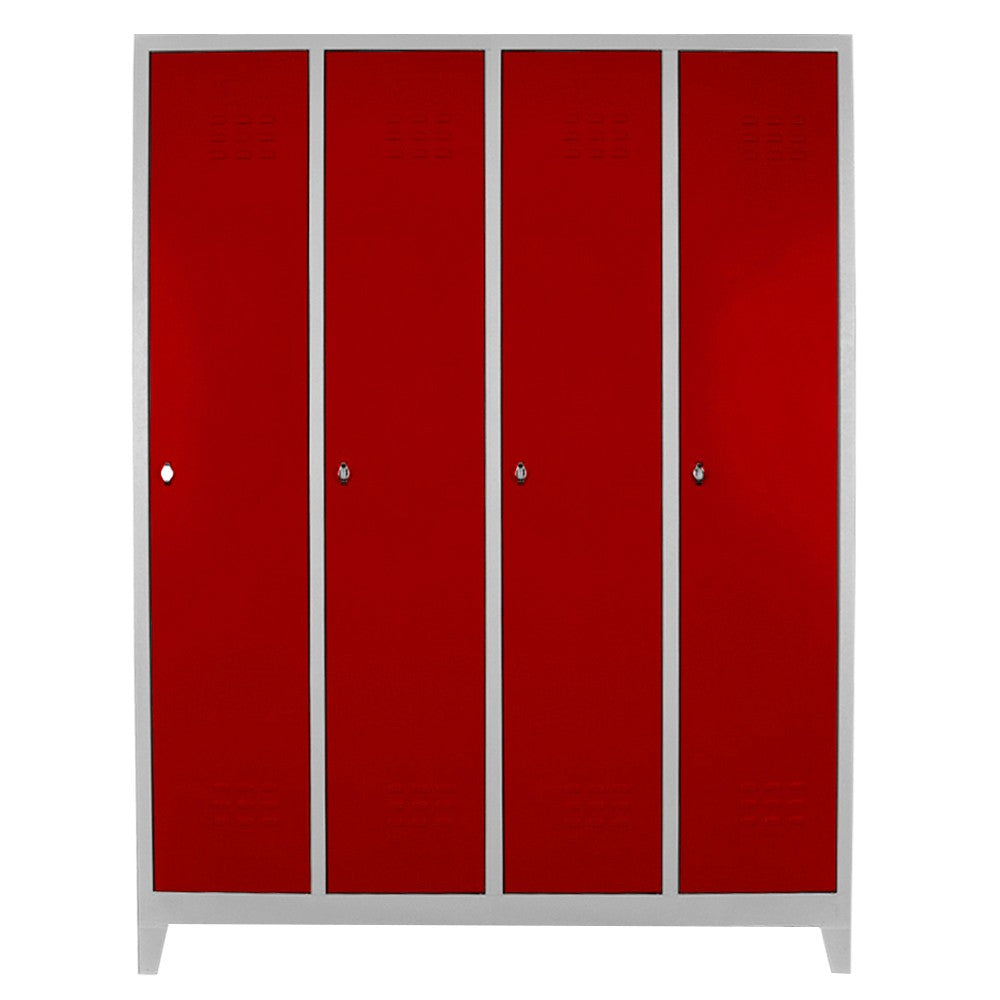 Armário de Armazenamento com Locker – 128 cm x 185 cm x 37 cm – Cinza e Vermelho – Aço
