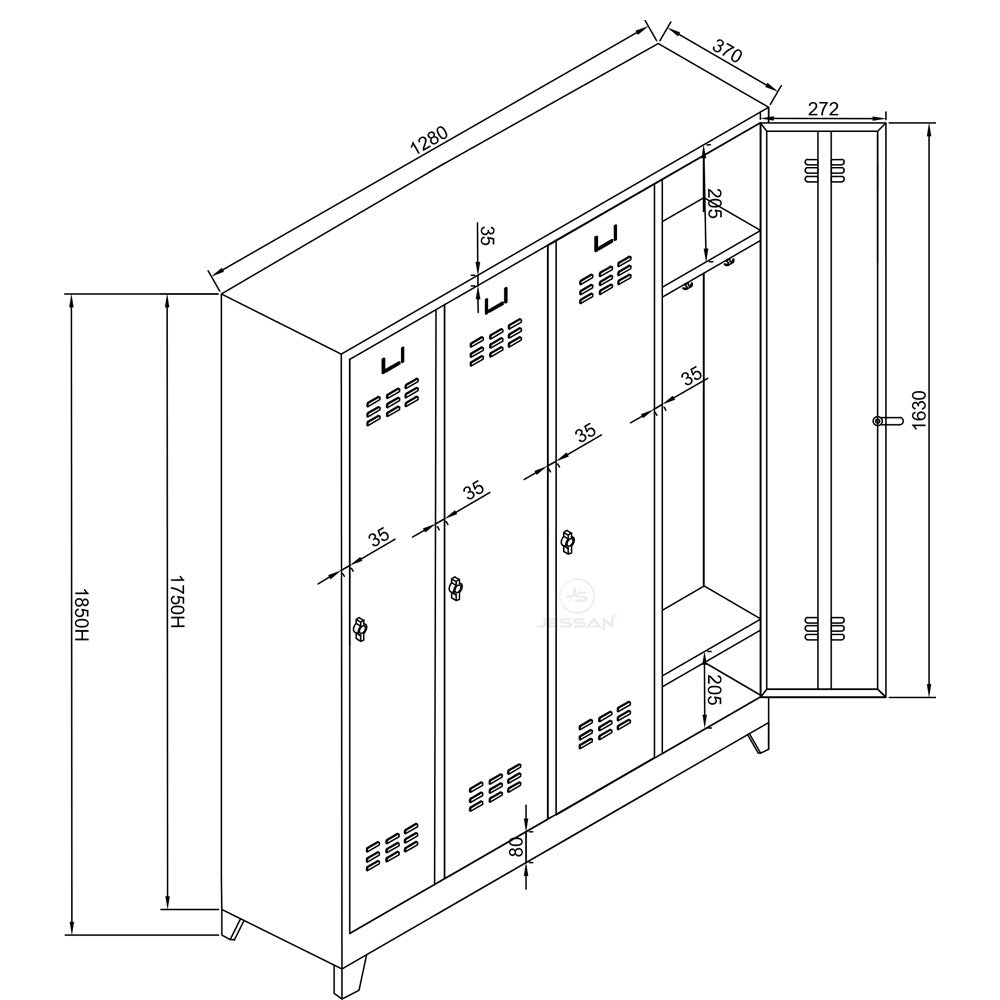 Armário de Armazenamento com Locker – 128cm x 185cm x 37cm – Cinza e Azul – Aço