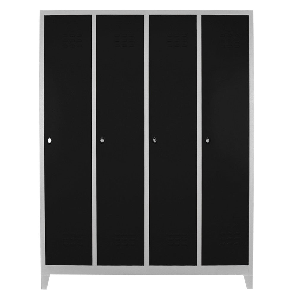 Armário de Armazenamento com Locker – 128 cm x 185 cm x 37 cm – Cinza e Preto – Aço
