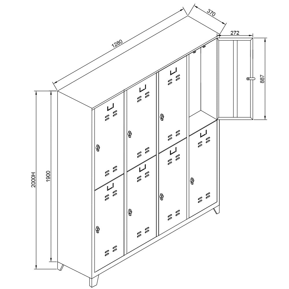 Armário de Armazenamento com Locker – 128cm x 200cm x 37cm – Cinza e Vermelho – Aço