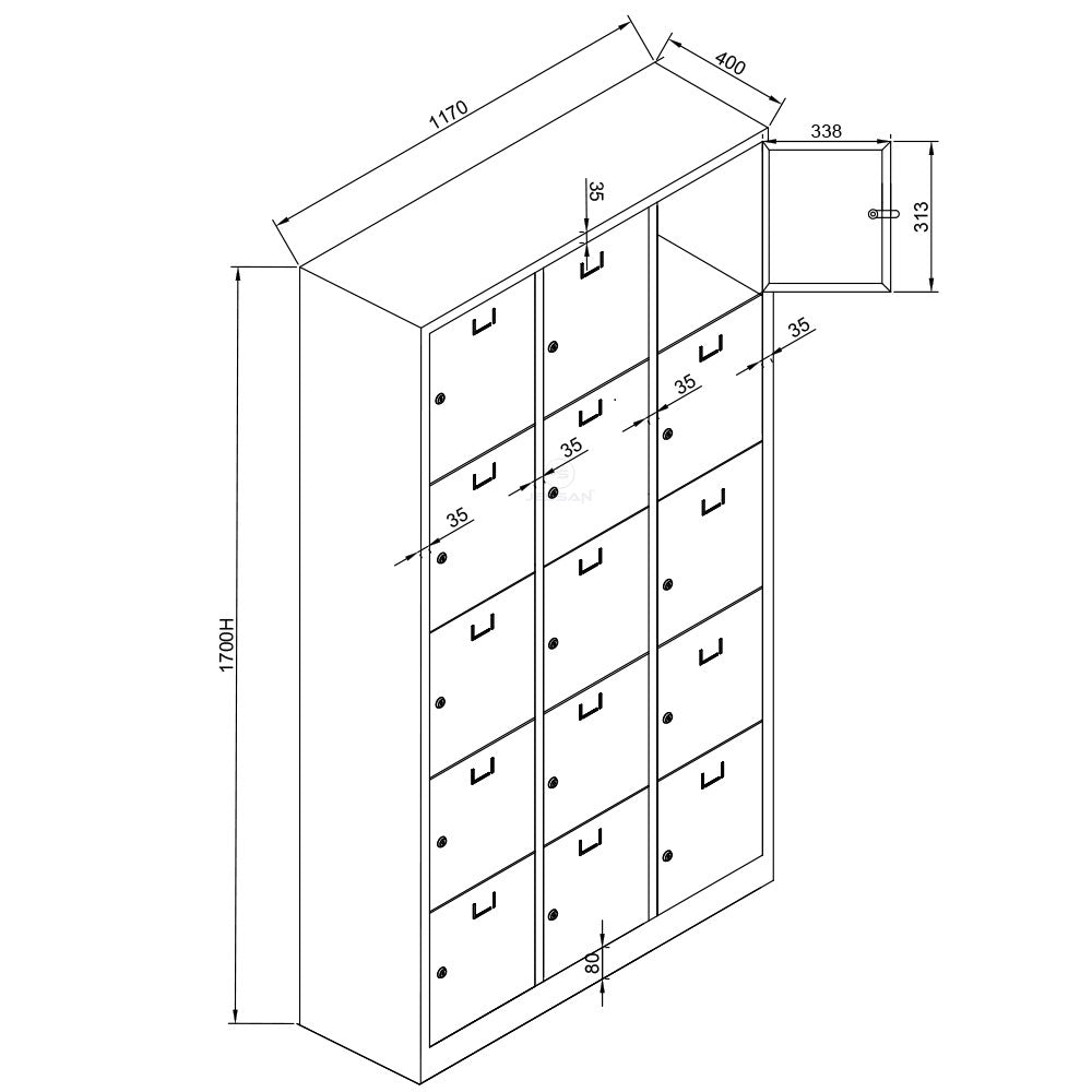 Armário de Armazenamento com Locker – 117 cm x 170 cm x 40 cm – Cinza Claro – Aço
