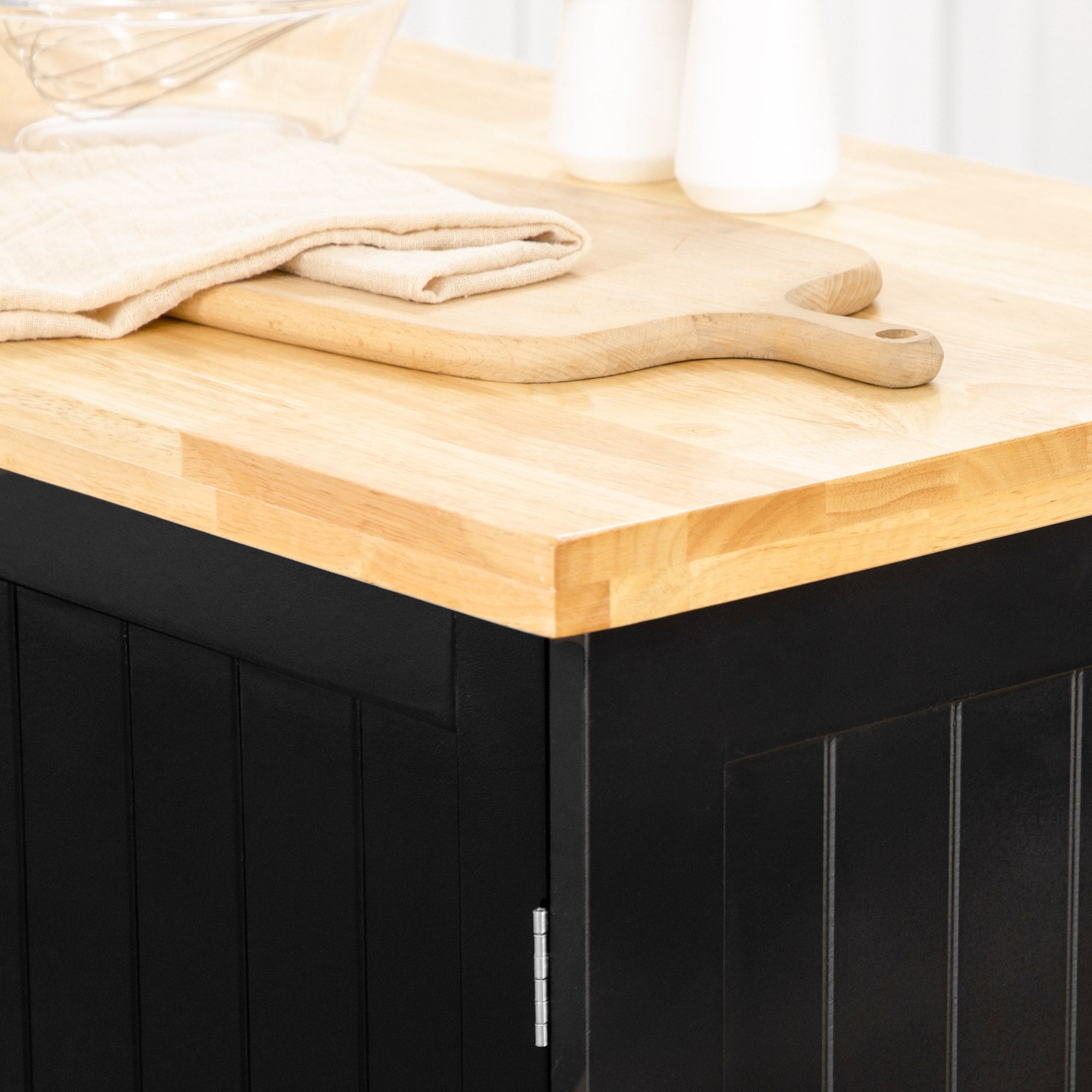 Ilha de Cozinha – 135x45x94,5cm – Preto – MDF e Madeira de Borracha