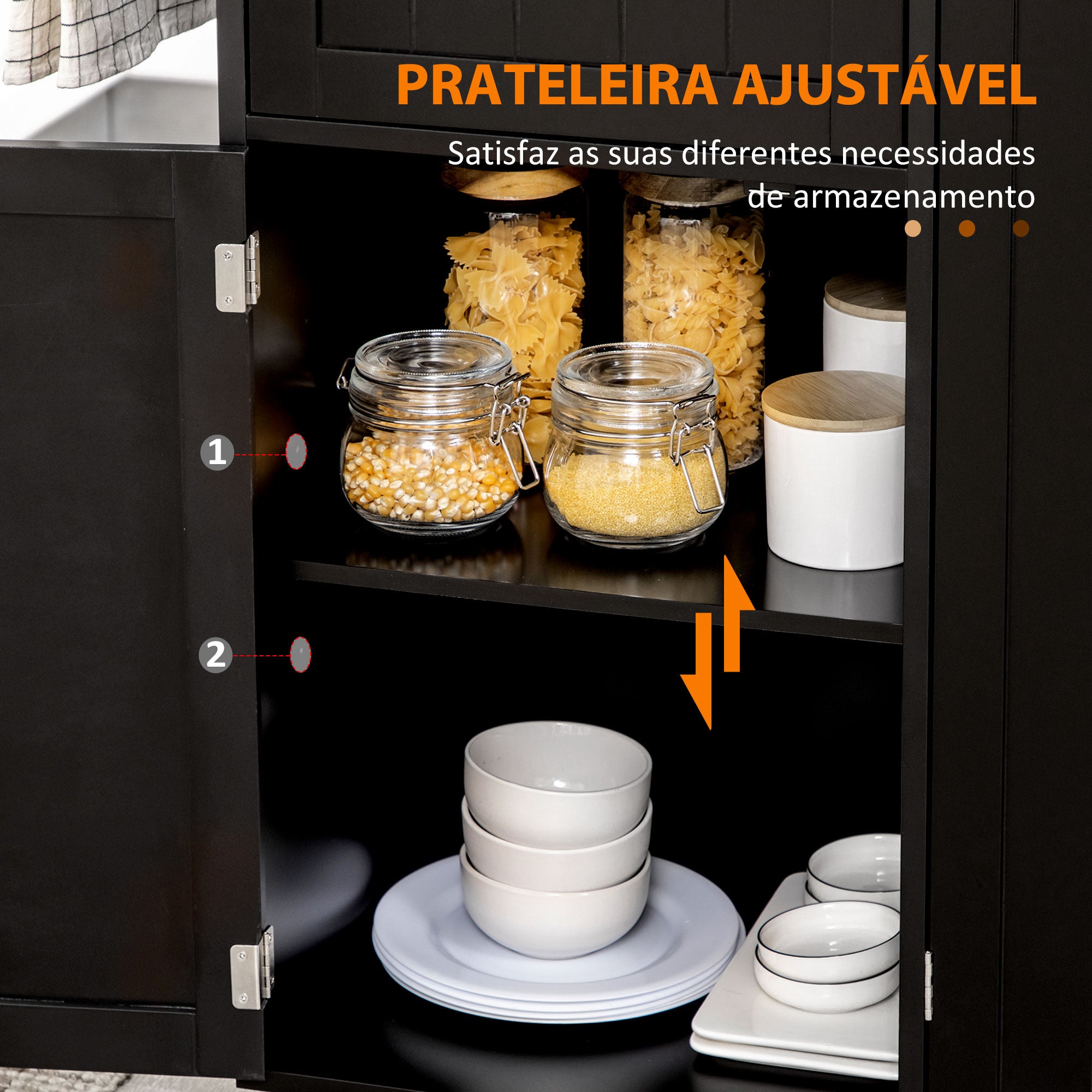 Ilha de Cozinha – 135x45x94,5cm – Preto – MDF e Madeira de Borracha