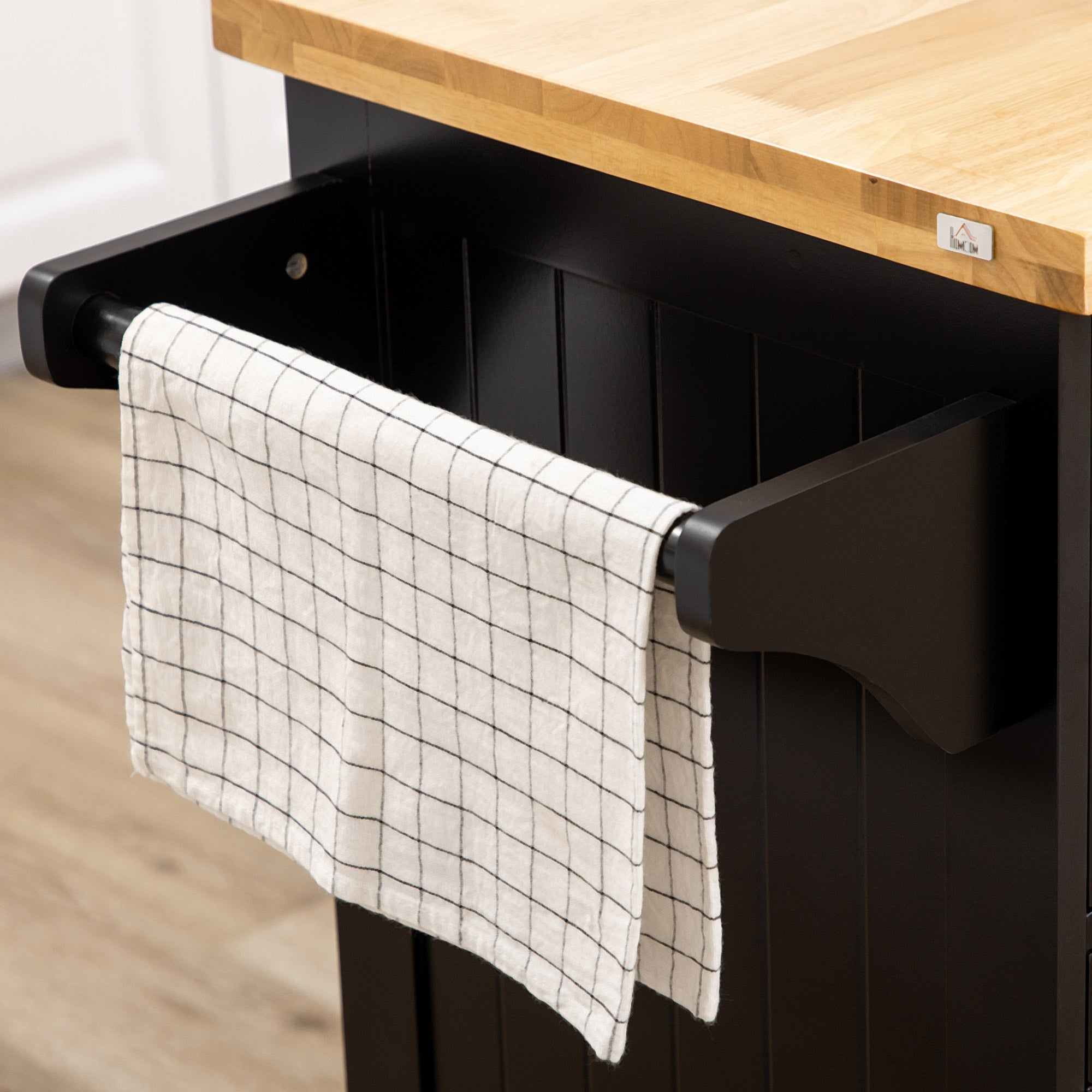 Ilha de Cozinha – 135x45x94,5cm – Preto – MDF e Madeira de Borracha