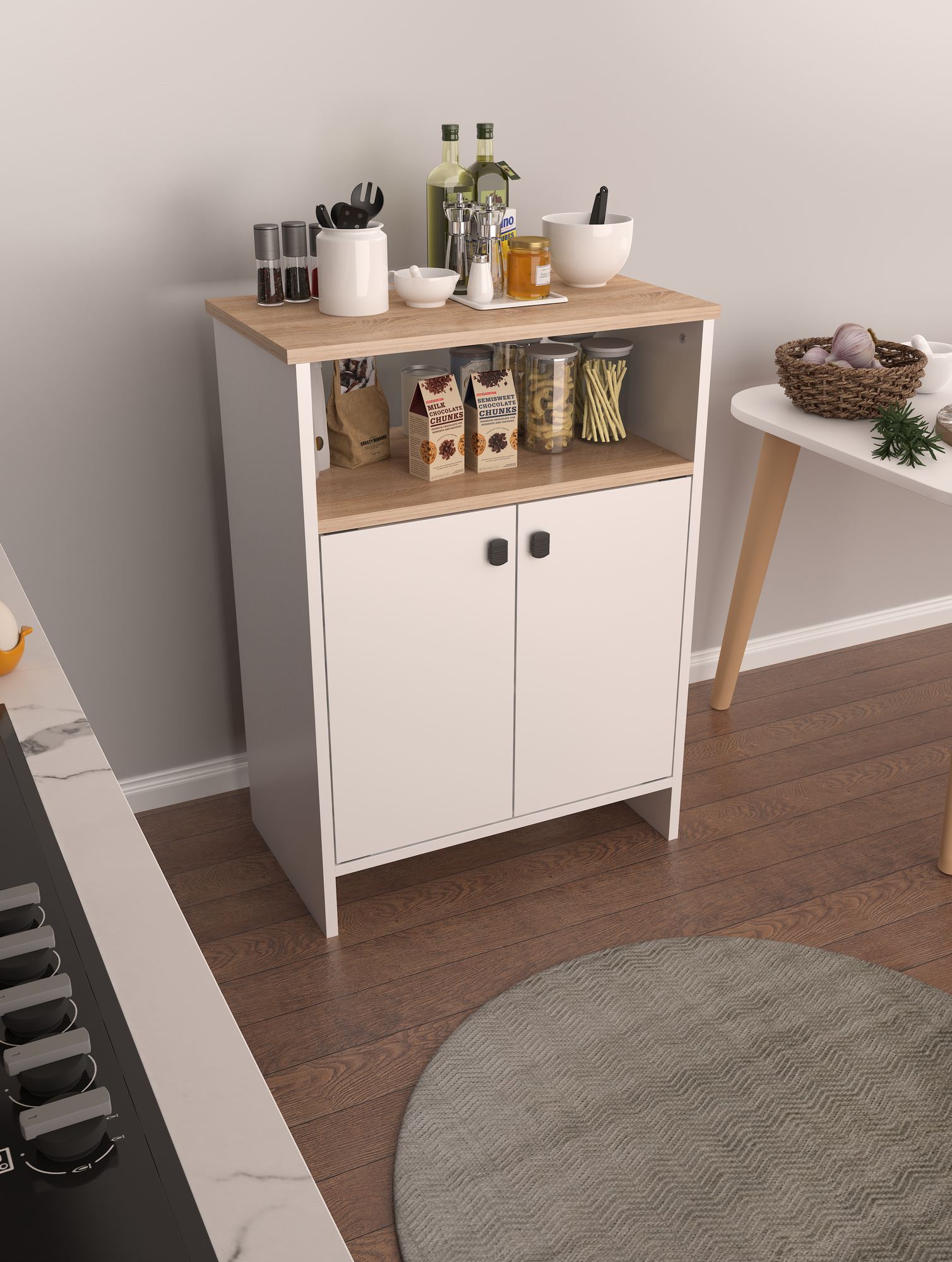 Armário Multiuso – 62 cm x 85 cm x 35 cm – Sonomo e Branco – MDF