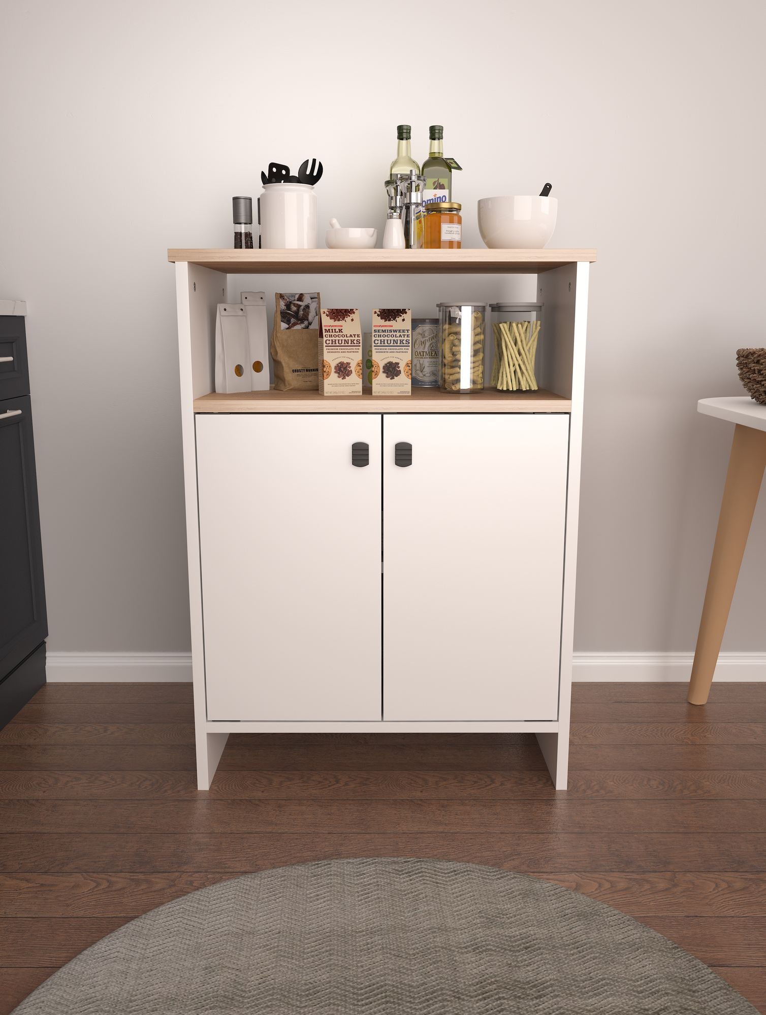 Armário Multiuso – 62 cm x 85 cm x 35 cm – Sonomo e Branco – MDF