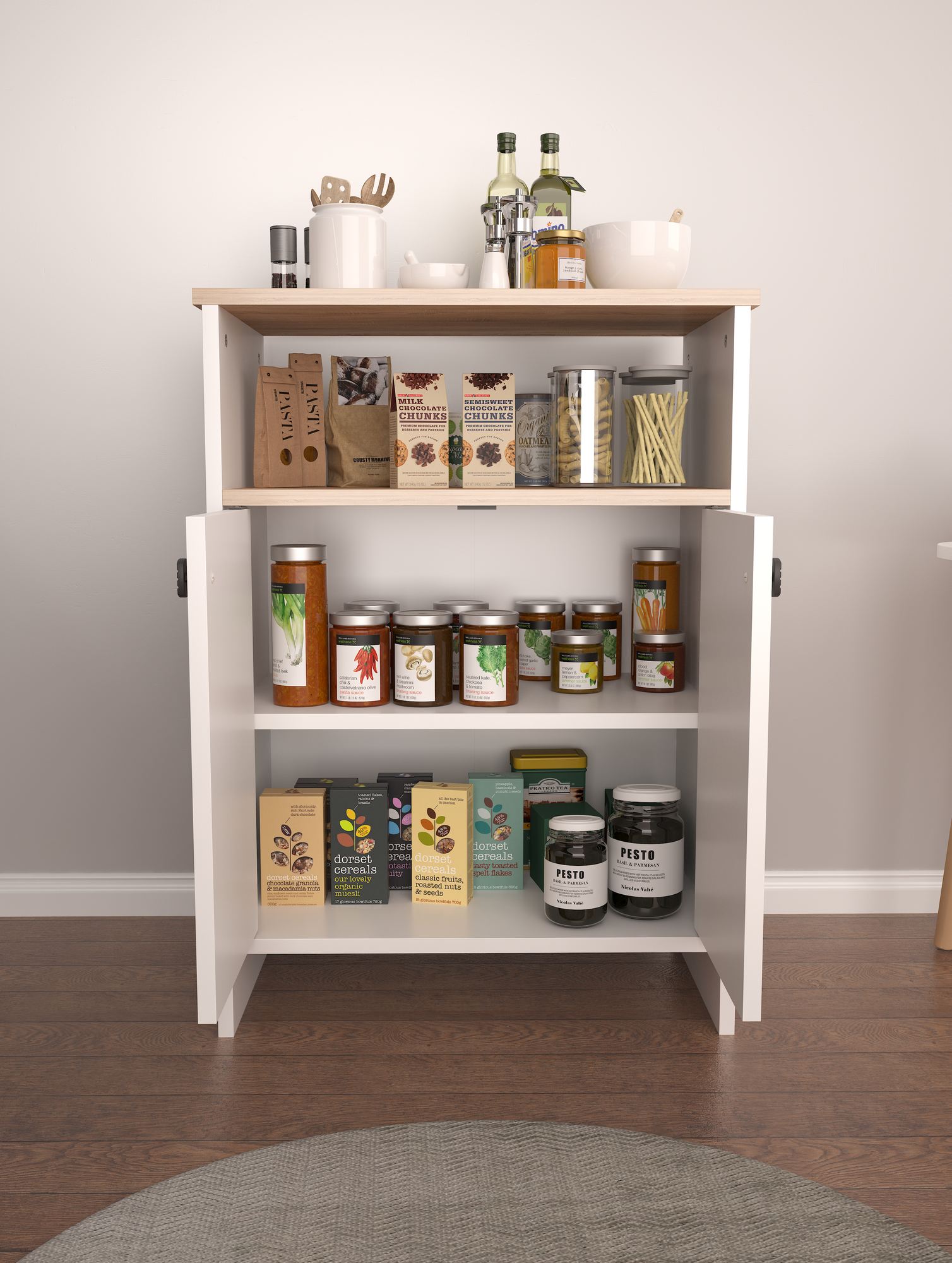 Armário Multiuso – 62 cm x 85 cm x 35 cm – Sonomo e Branco – MDF