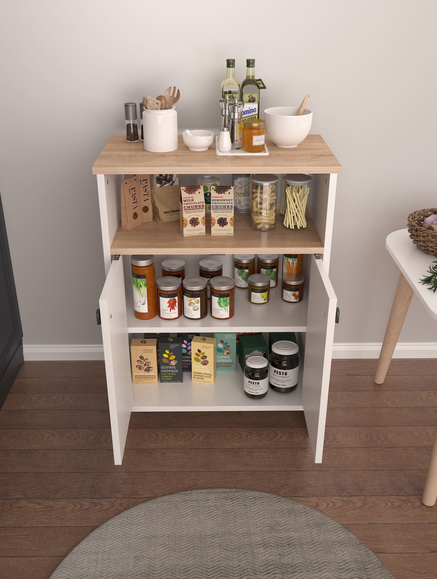 Armário Multiuso – 62 cm x 85 cm x 35 cm – Sonomo e Branco – MDF