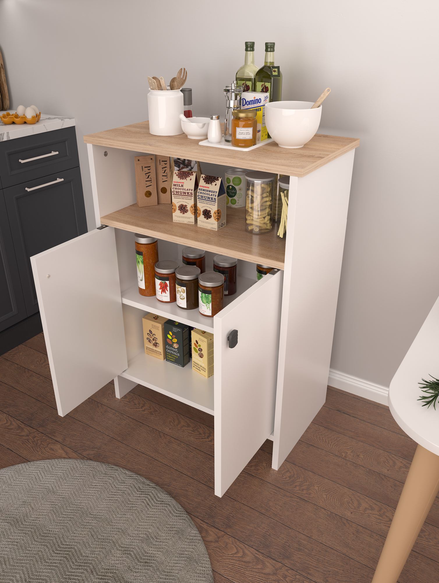 Armário Multiuso – 62 cm x 85 cm x 35 cm – Sonomo e Branco – MDF