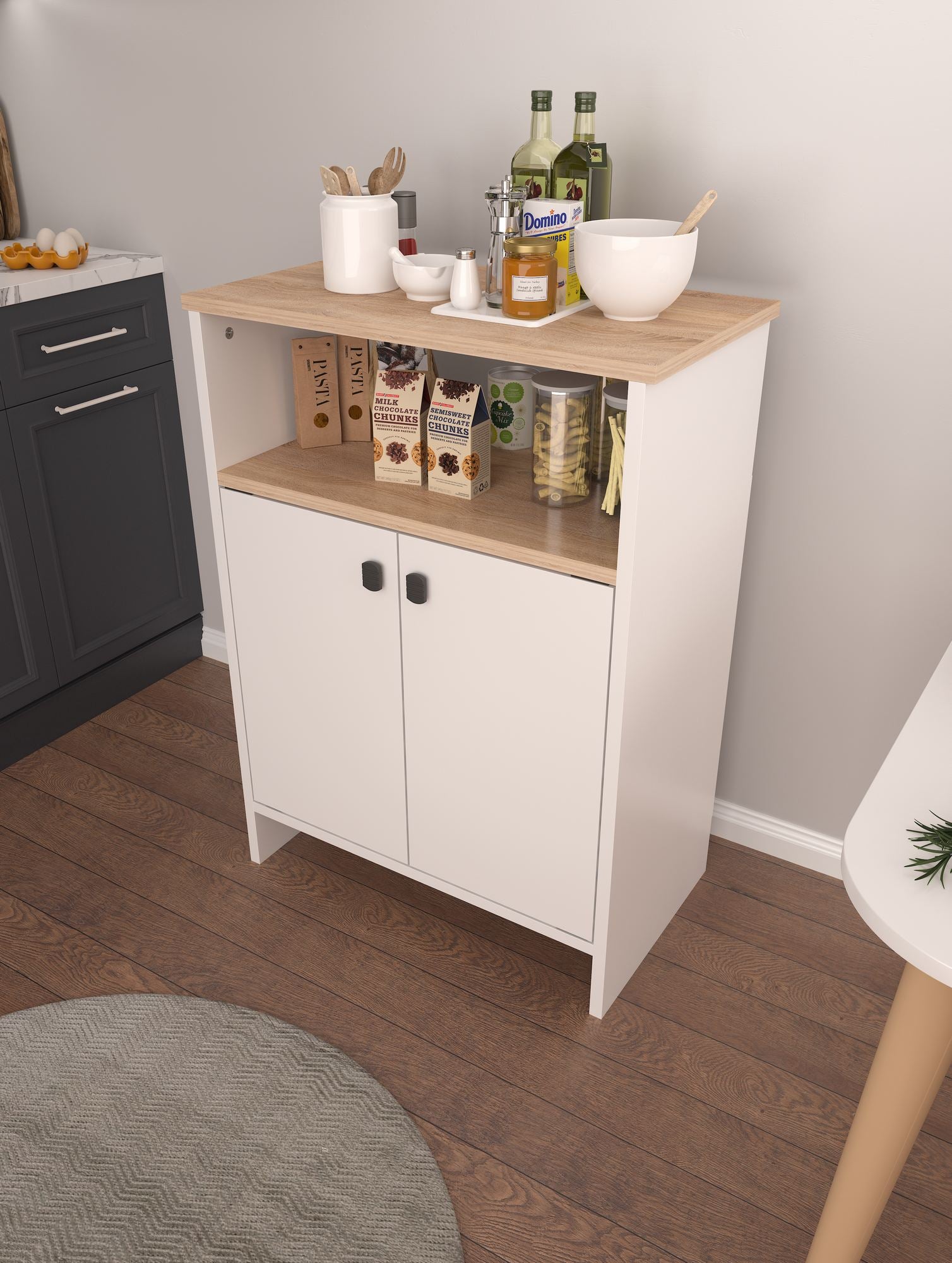 Armário Multiuso – 62 cm x 85 cm x 35 cm – Sonomo e Branco – MDF