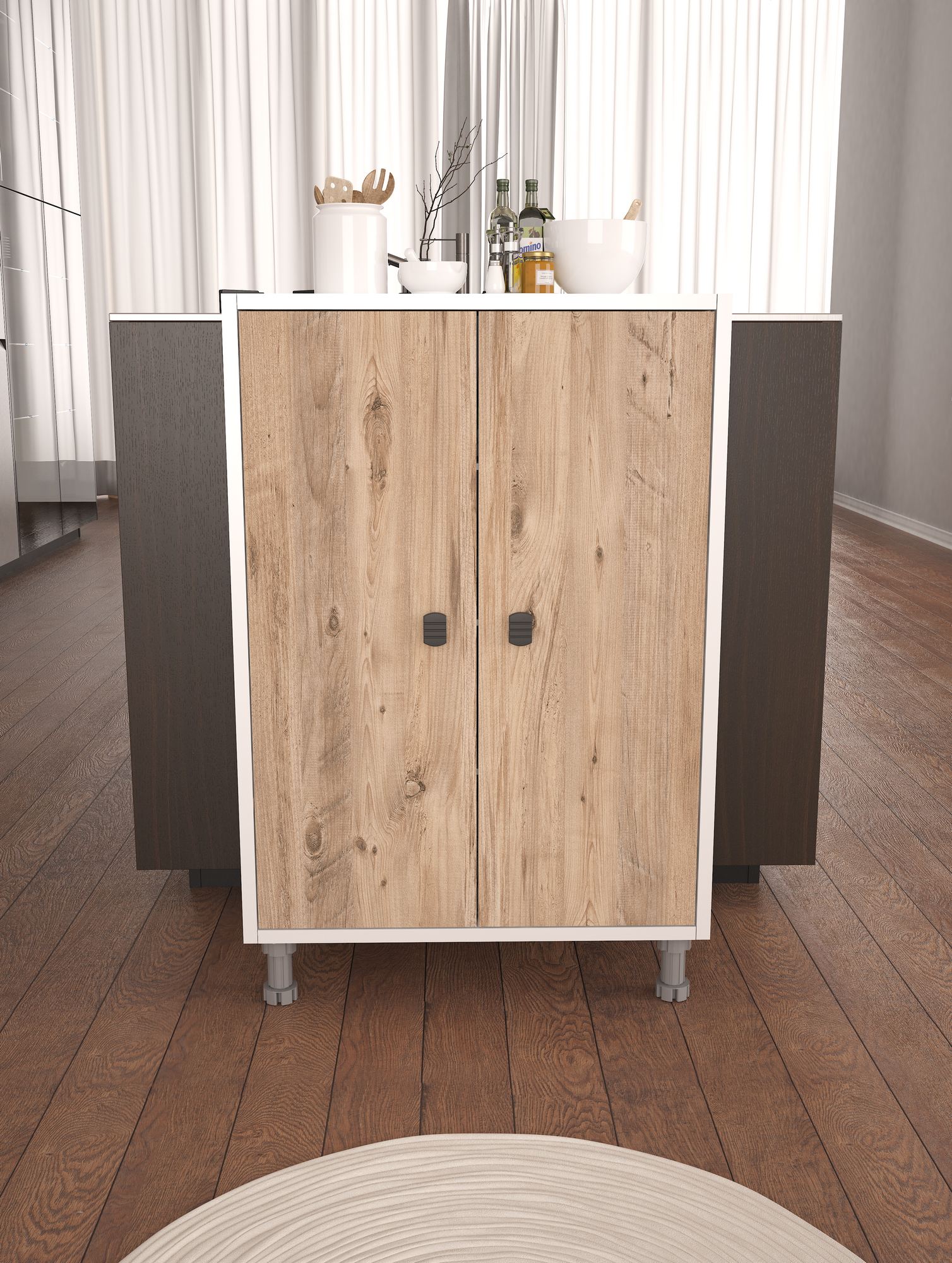 Armário Multiuso – 59cm x 91cm x 30cm – Pinheiro Atlântico e Branco – MDF