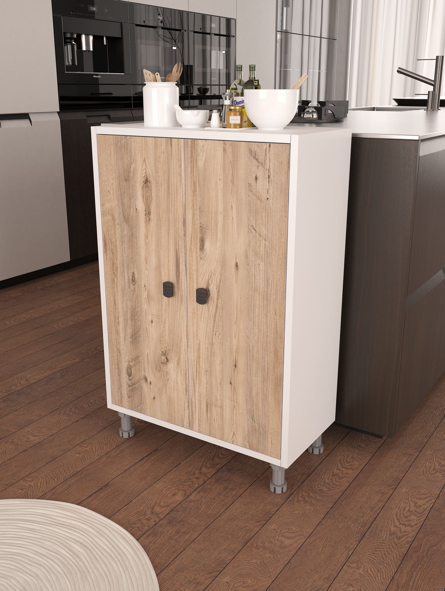 Armário Multiuso – 59cm x 91cm x 30cm – Pinheiro Atlântico e Branco – MDF