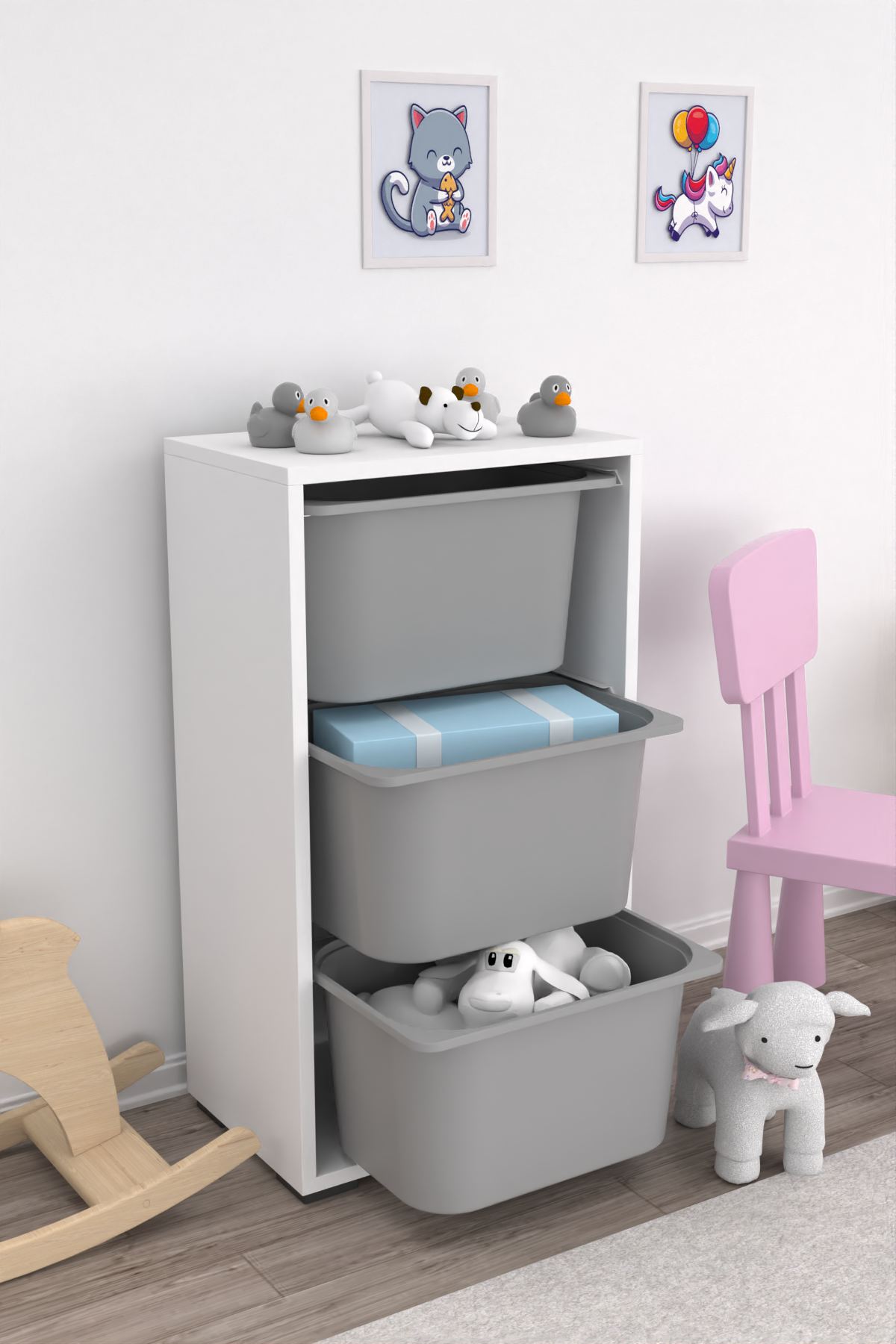 Armário Multiuso – 45cm x 90cm x 30cm – Branco e Cinza – Painel de partículas revestido em melamina