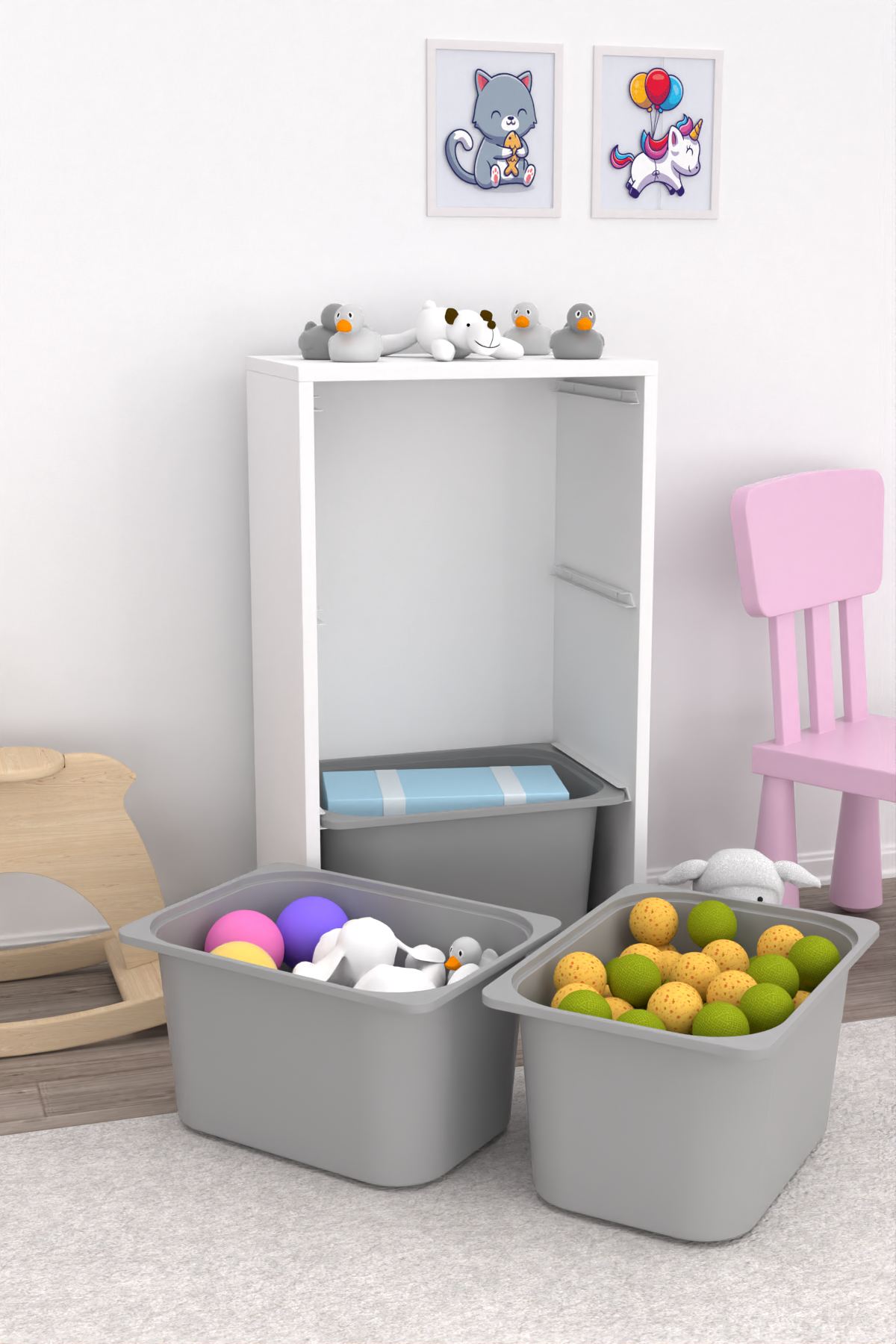 Armário Multiuso – 45cm x 90cm x 30cm – Branco e Cinza – Painel de partículas revestido em melamina