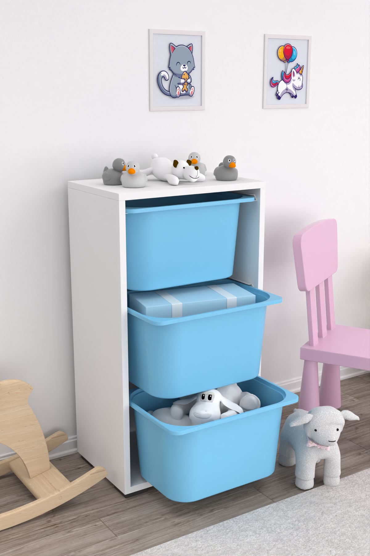 Armário Multiuso – 45cm x 90cm x 30cm – Branco e Azul – MDF