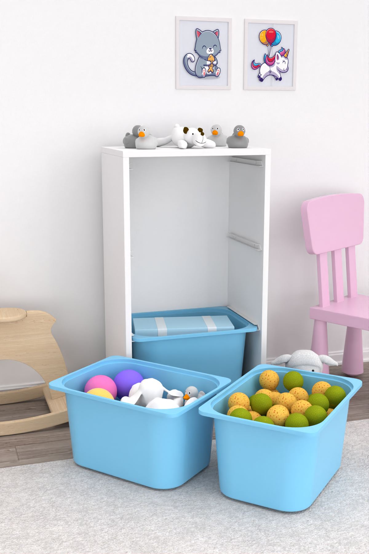 Armário Multiuso – 45cm x 90cm x 30cm – Branco e Azul – MDF