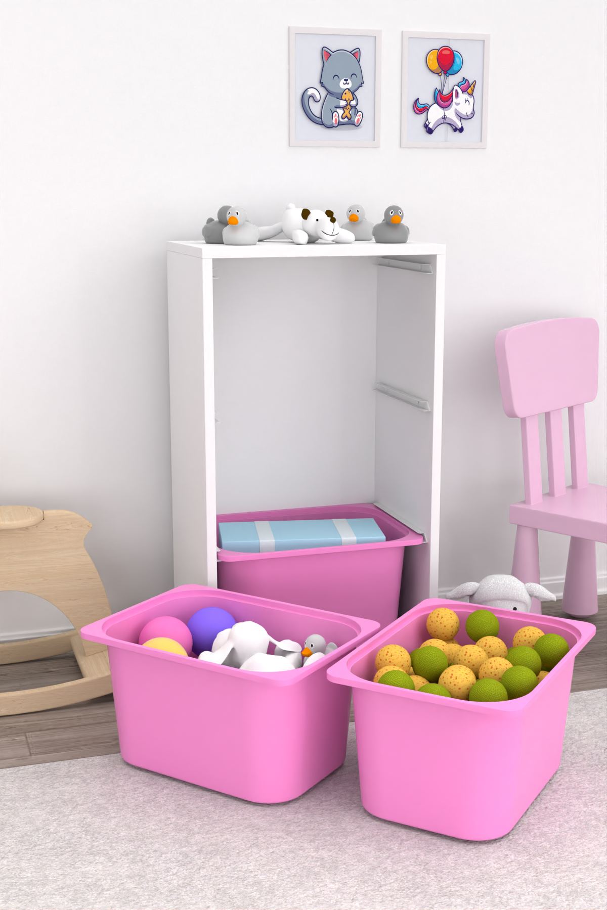 Armário Multiuso – 45cm x 90cm x 30cm – Branco e Rosa – MDF