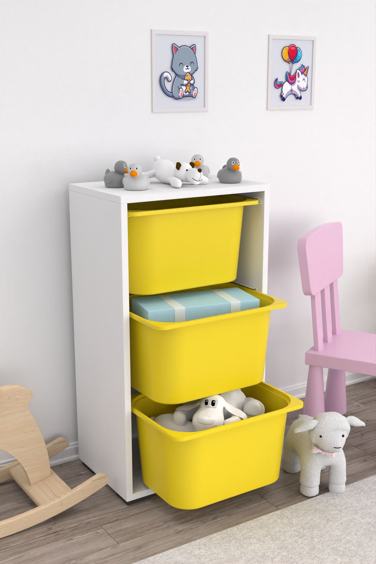 Armário Multiuso – 45 cm x 90 cm x 30 cm – Branco e Amarelo – MDF