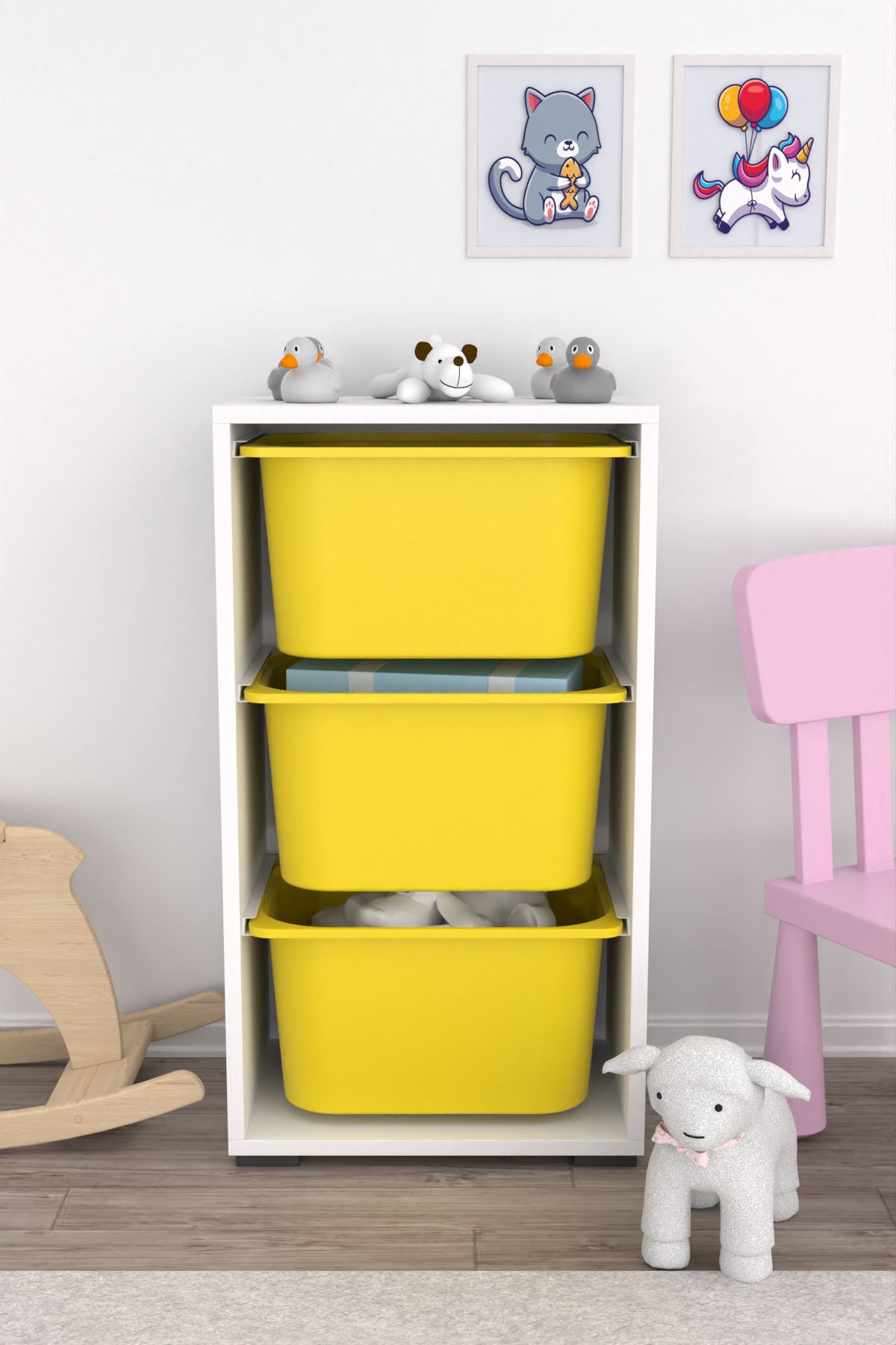 Armário Multiuso – 45 cm x 90 cm x 30 cm – Branco e Amarelo – MDF