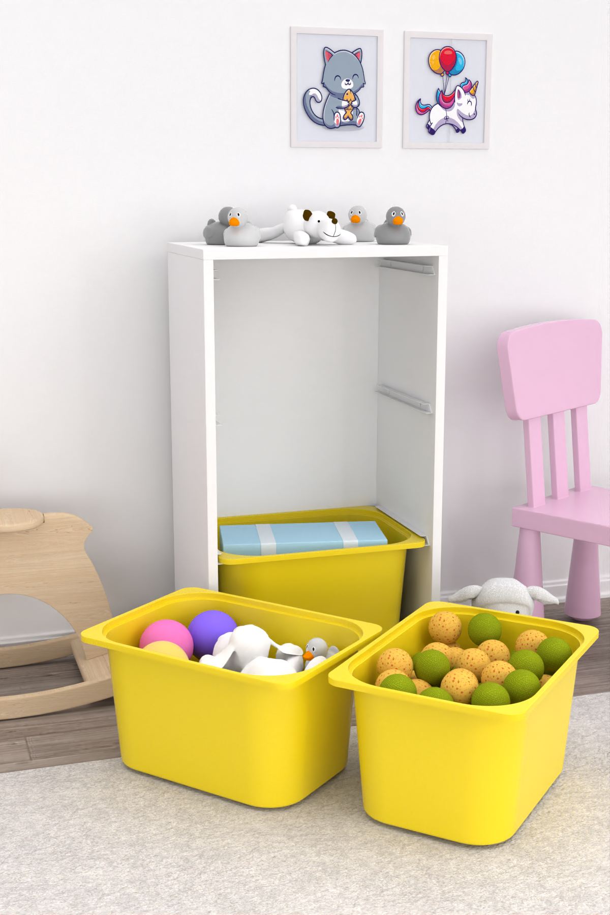 Armário Multiuso – 45 cm x 90 cm x 30 cm – Branco e Amarelo – MDF