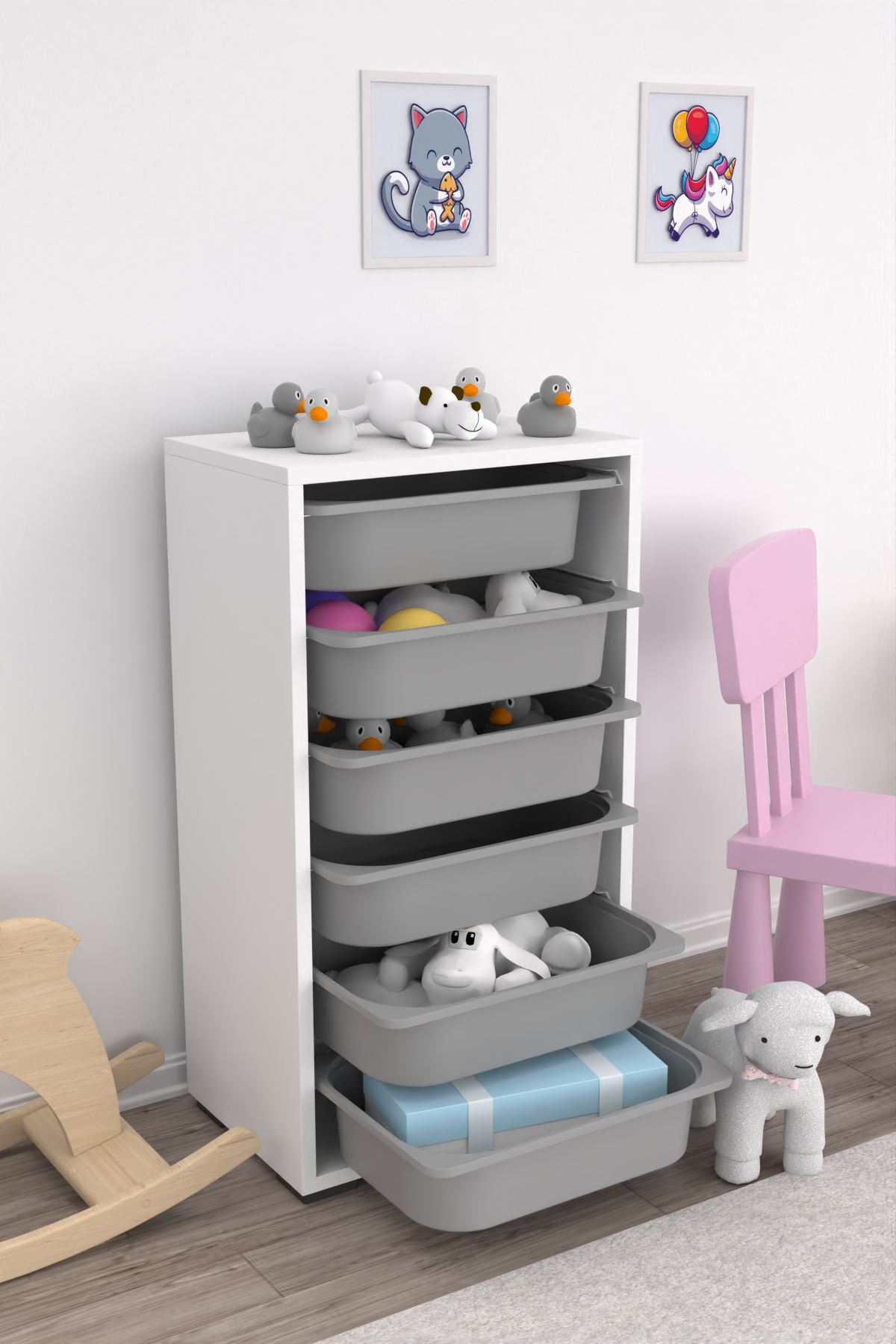 Armário Multiuso – 45,5 cm x 83 cm x 30 cm – Branco e Cinza – MDF