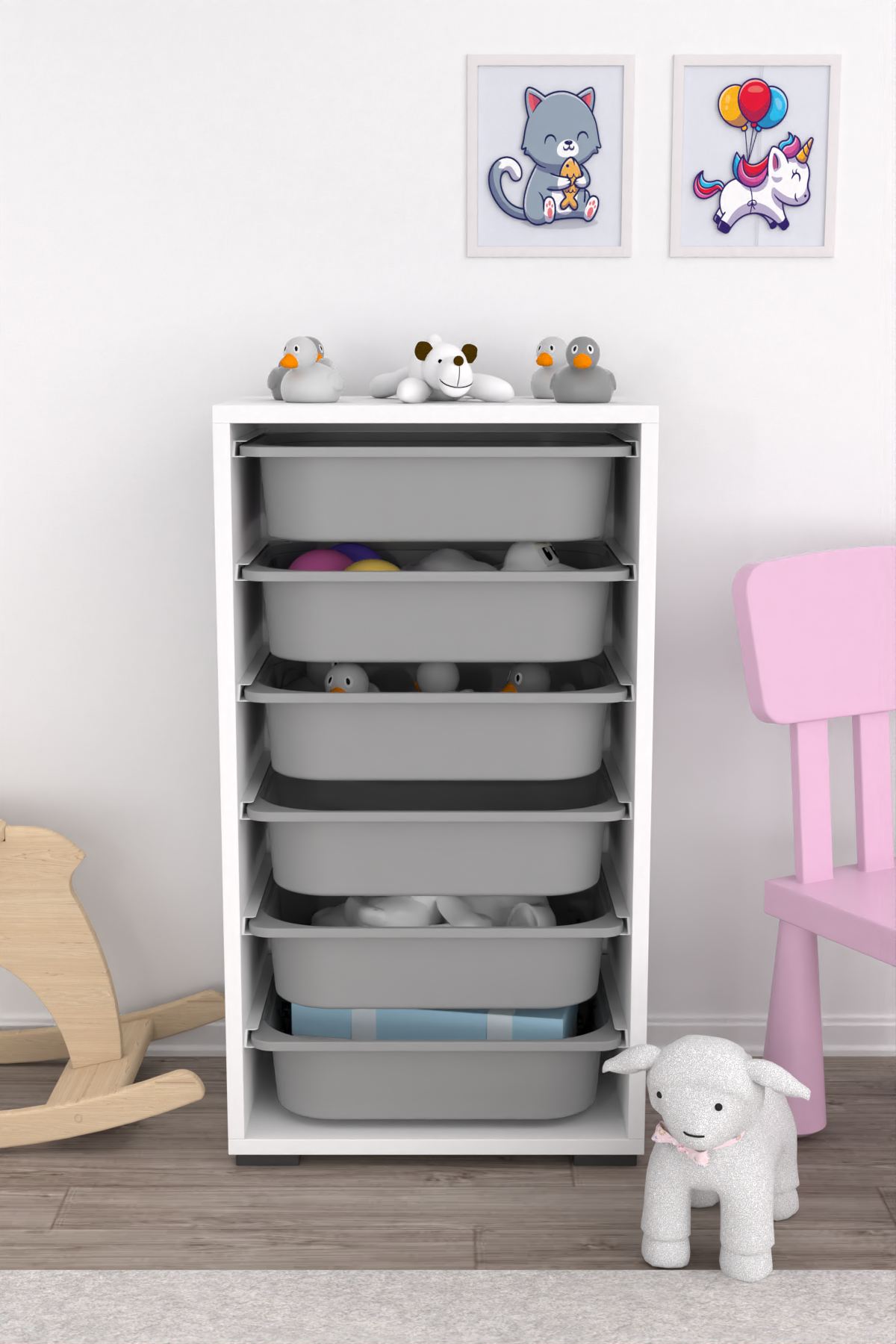 Armário Multiuso – 45,5 cm x 83 cm x 30 cm – Branco e Cinza – MDF