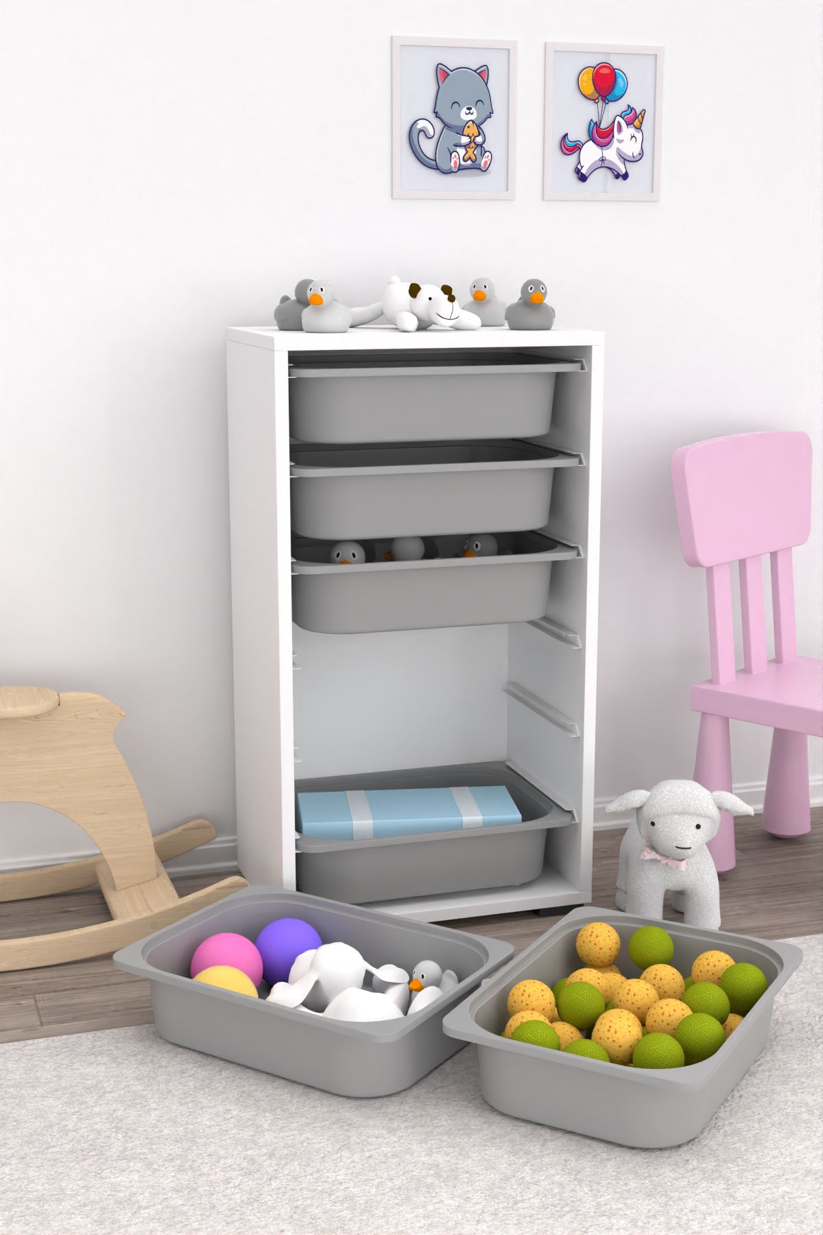 Armário Multiuso – 45,5 cm x 83 cm x 30 cm – Branco e Cinza – MDF