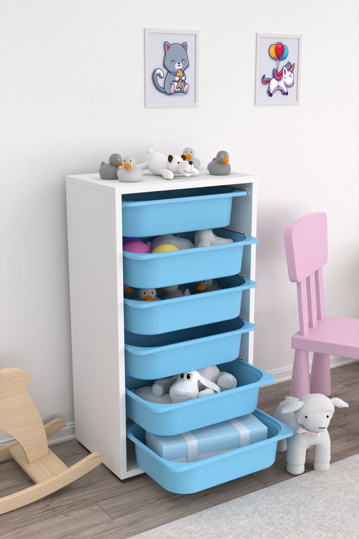 Armário Multiuso – 45,5 cm x 83 cm x 30 cm – Branco e Azul – MDF