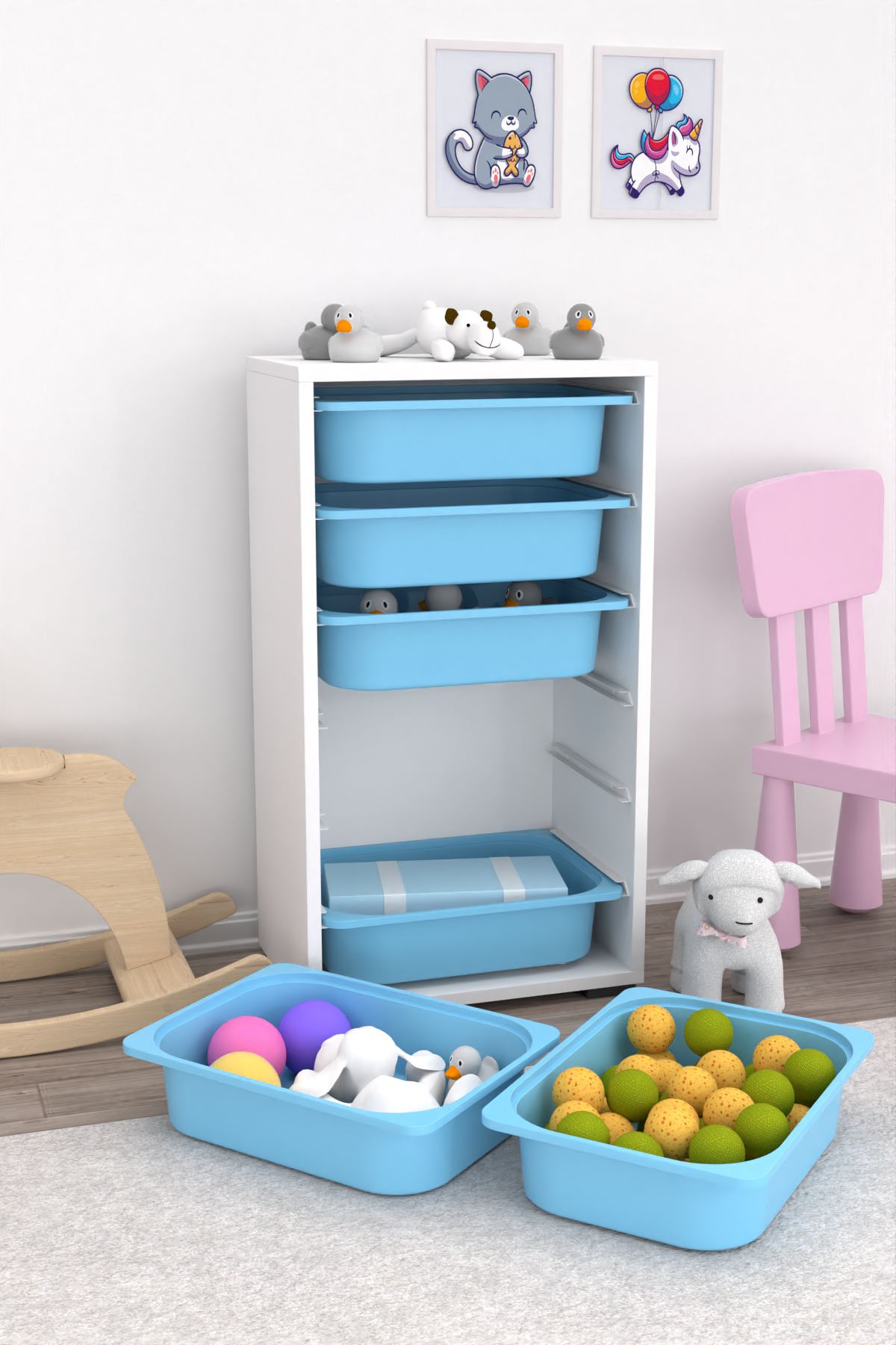 Armário Multiuso – 45,5 cm x 83 cm x 30 cm – Branco e Azul – MDF