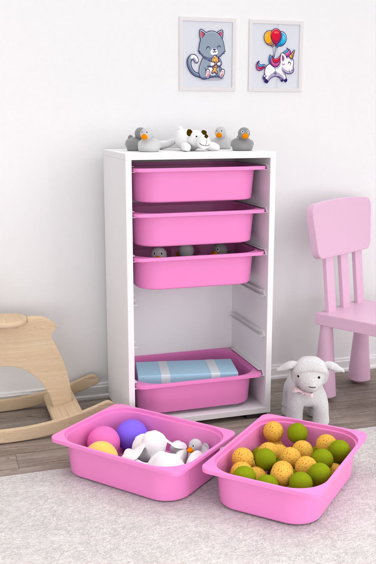 Armário Multiuso – 45,5cm x 83cm x 30cm – Branco e Rosa – MDF