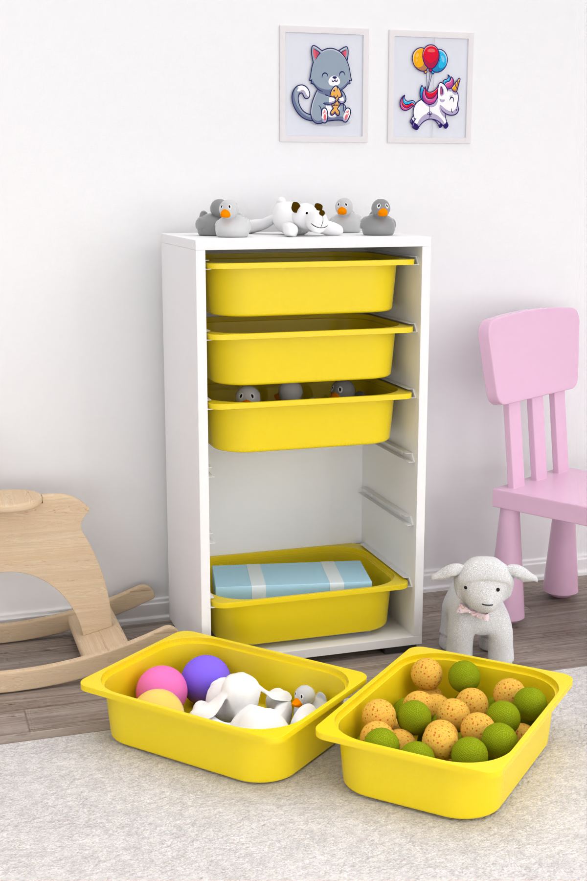 Armário Multiuso – 45,5cm x 83cm x 30cm – Branco e Amarelo – Painel de partículas