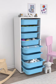 Armário Multiuso – 45,5 cm x 30 cm x 109 cm – Branco e Azul – MDF