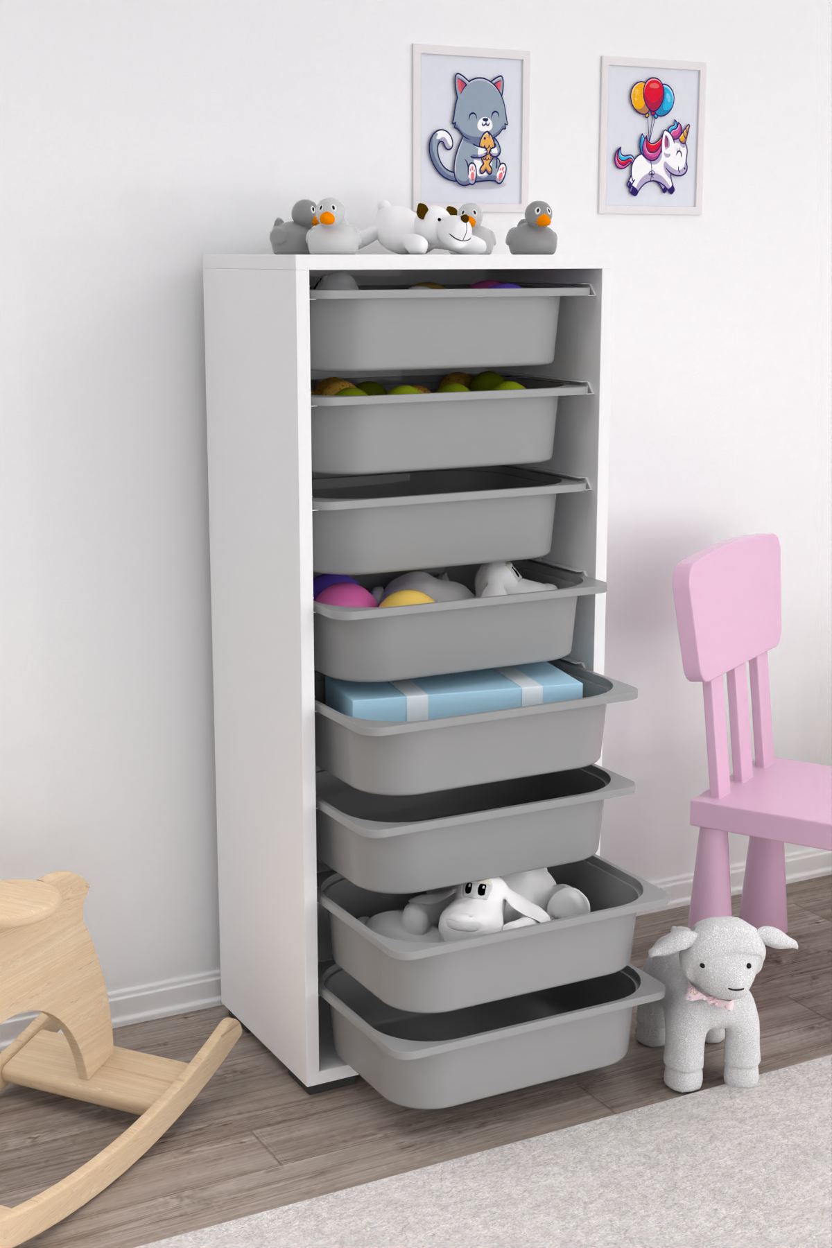 Armário Multiuso – 45,5cm x 30cm x 109cm – Branco e Cinza – MDF