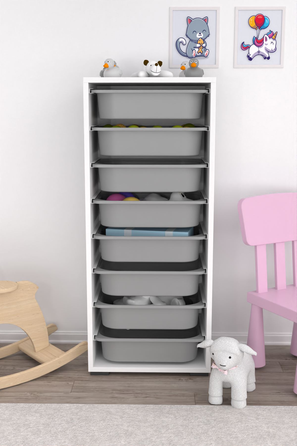 Armário Multiuso – 45,5cm x 30cm x 109cm – Branco e Cinza – MDF