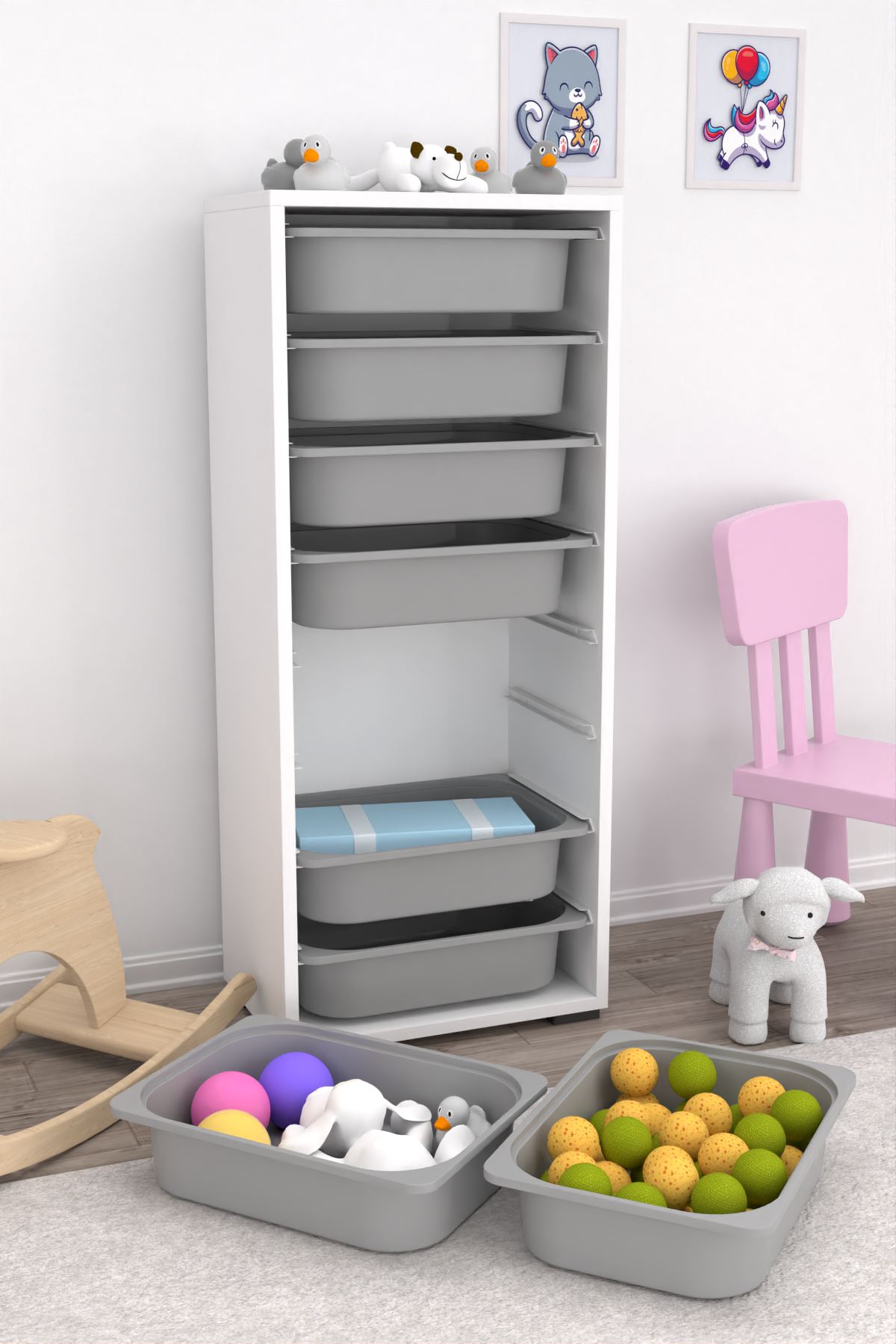 Armário Multiuso – 45,5cm x 30cm x 109cm – Branco e Cinza – MDF