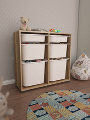 Armário multiuso – 90 cm x 84 cm x 30 cm – Branco e Nogueira – Melamina