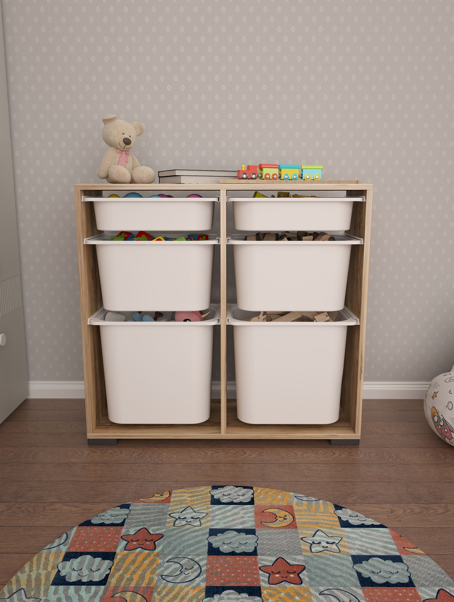 Armário multiuso – 90 cm x 84 cm x 30 cm – Branco e Nogueira – Melamina