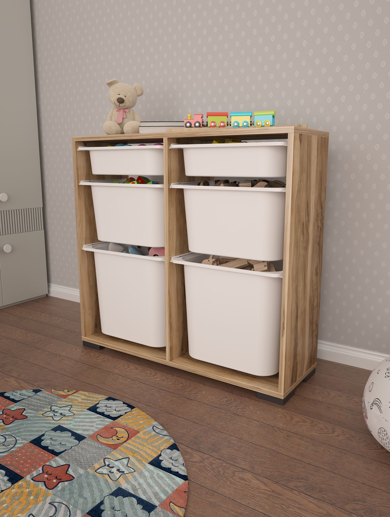 Armário multiuso – 90 cm x 84 cm x 30 cm – Branco e Nogueira – Melamina