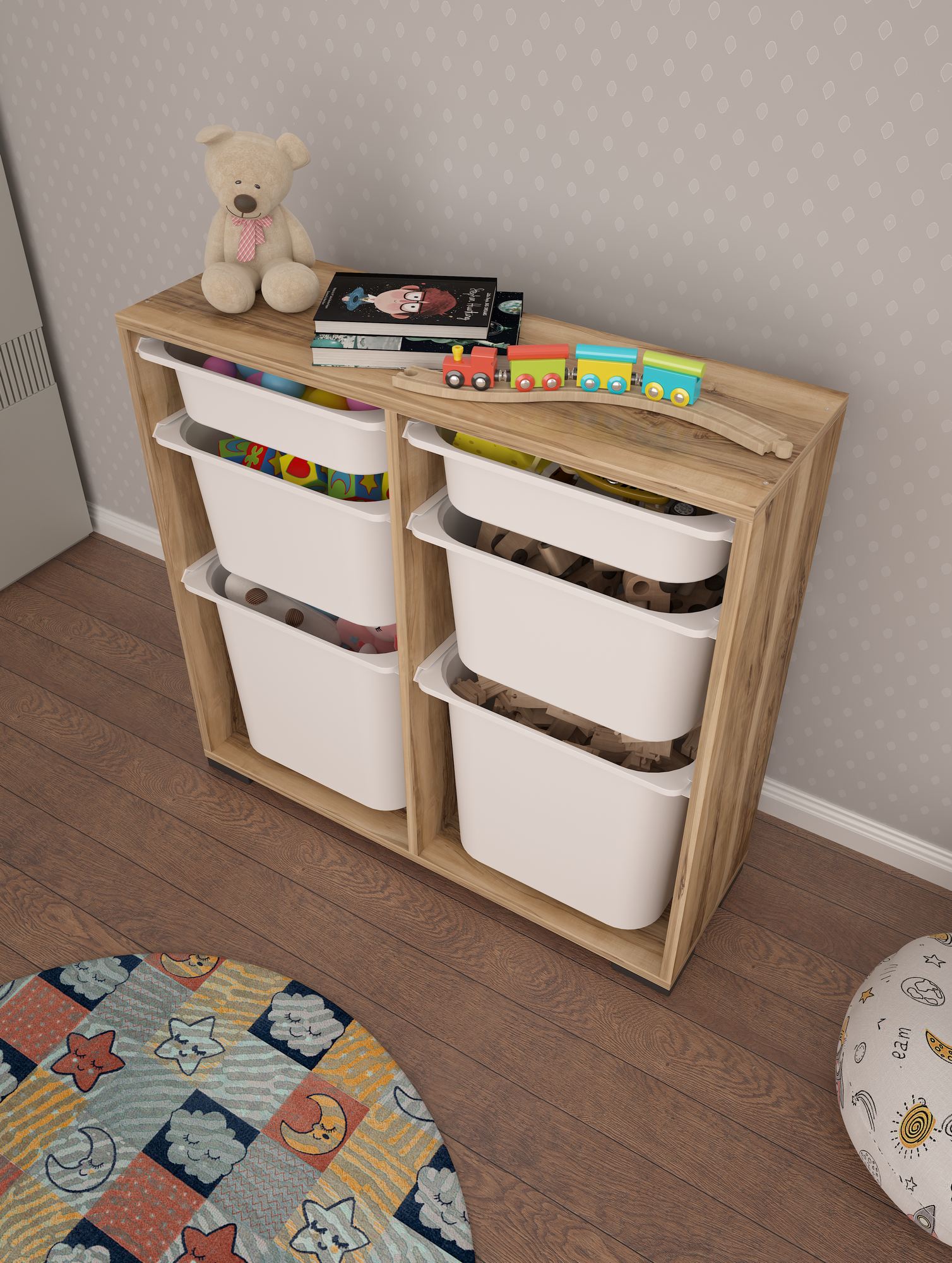 Armário multiuso – 90 cm x 84 cm x 30 cm – Branco e Nogueira – Melamina