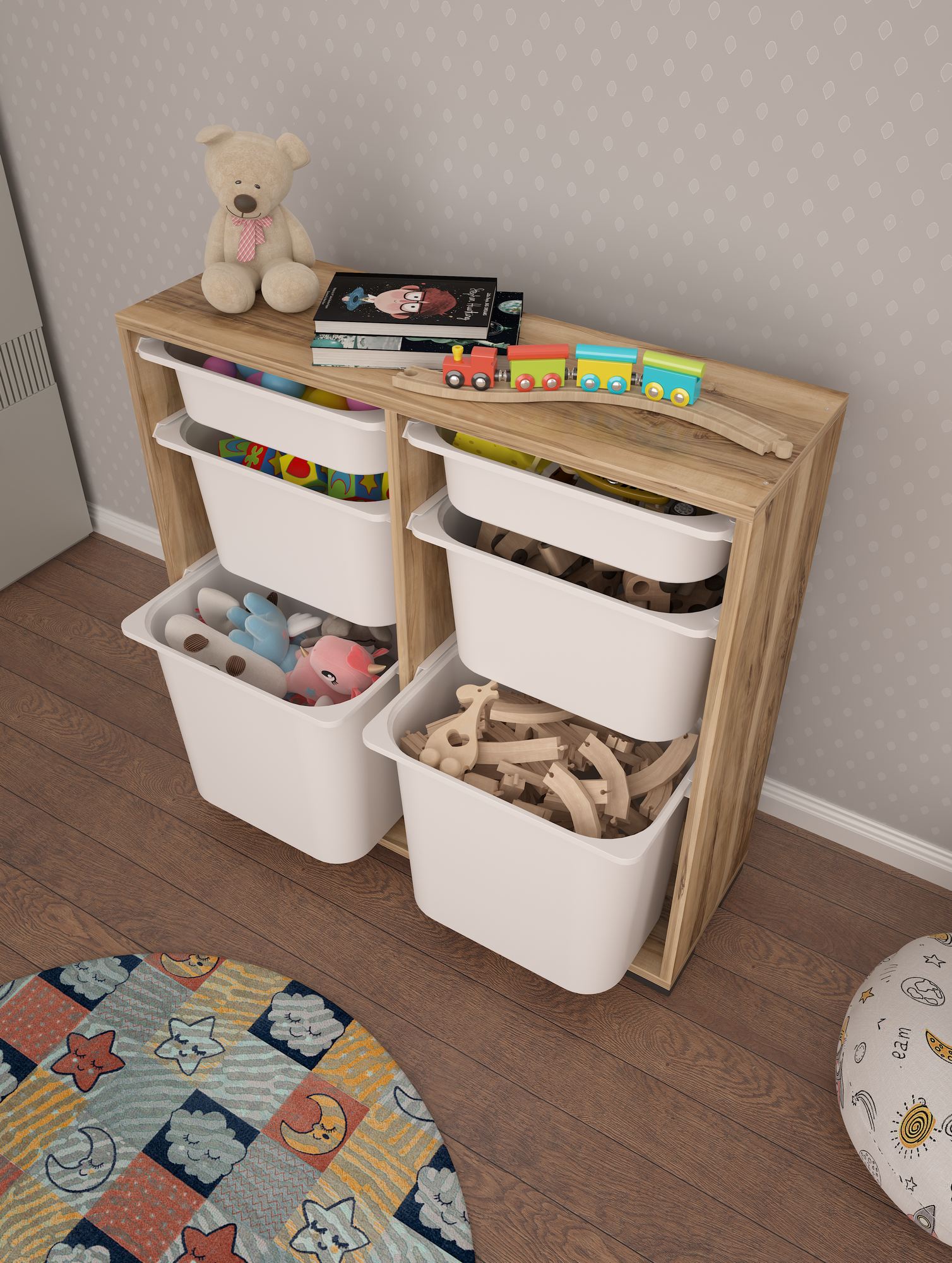 Armário multiuso – 90 cm x 84 cm x 30 cm – Branco e Nogueira – Melamina