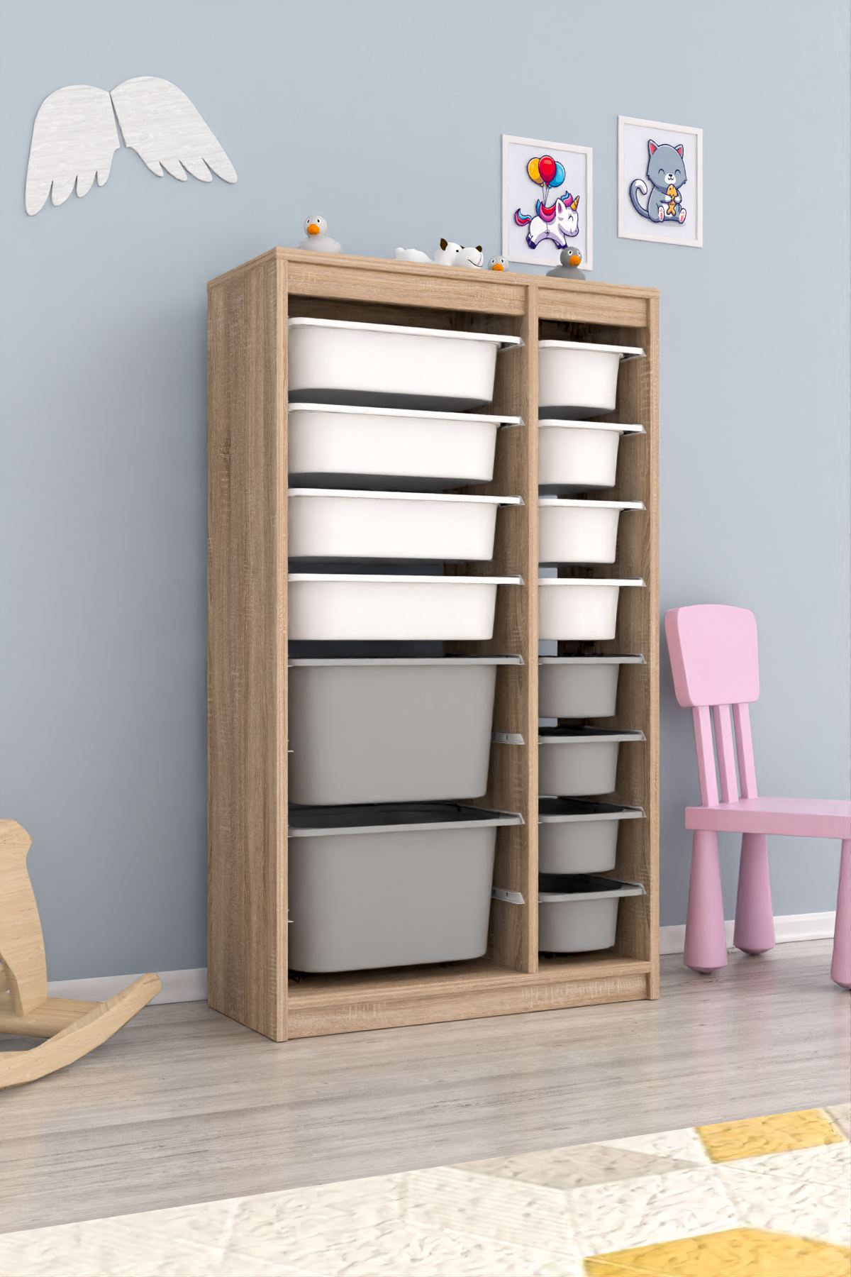 Armário Multiuso – 69 cm x 112,2 cm x 29,6 cm – Branco e Cinza Sonomo – MDF