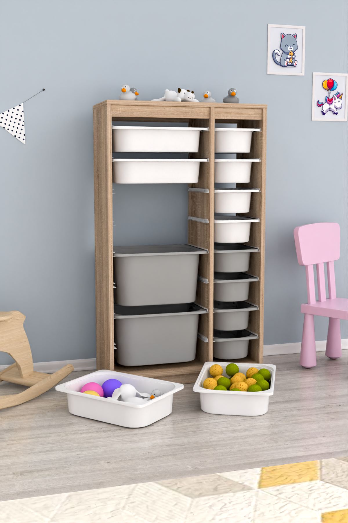 Armário Multiuso – 69 cm x 112,2 cm x 29,6 cm – Branco e Cinza Sonomo – MDF